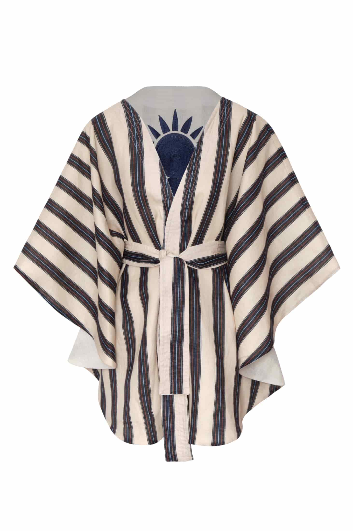 Cavalo Embroidered Linen Poncho / Ivory and Navy - miniatura 1