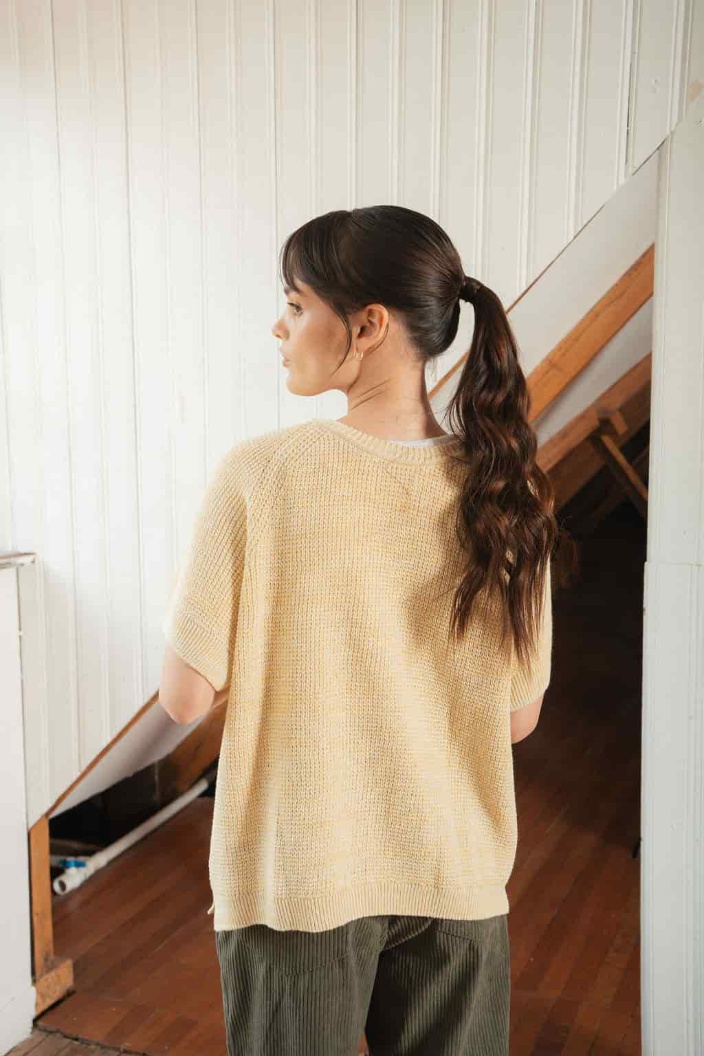 Saco manga corta cardigan perlado amarillo - miniatura 5