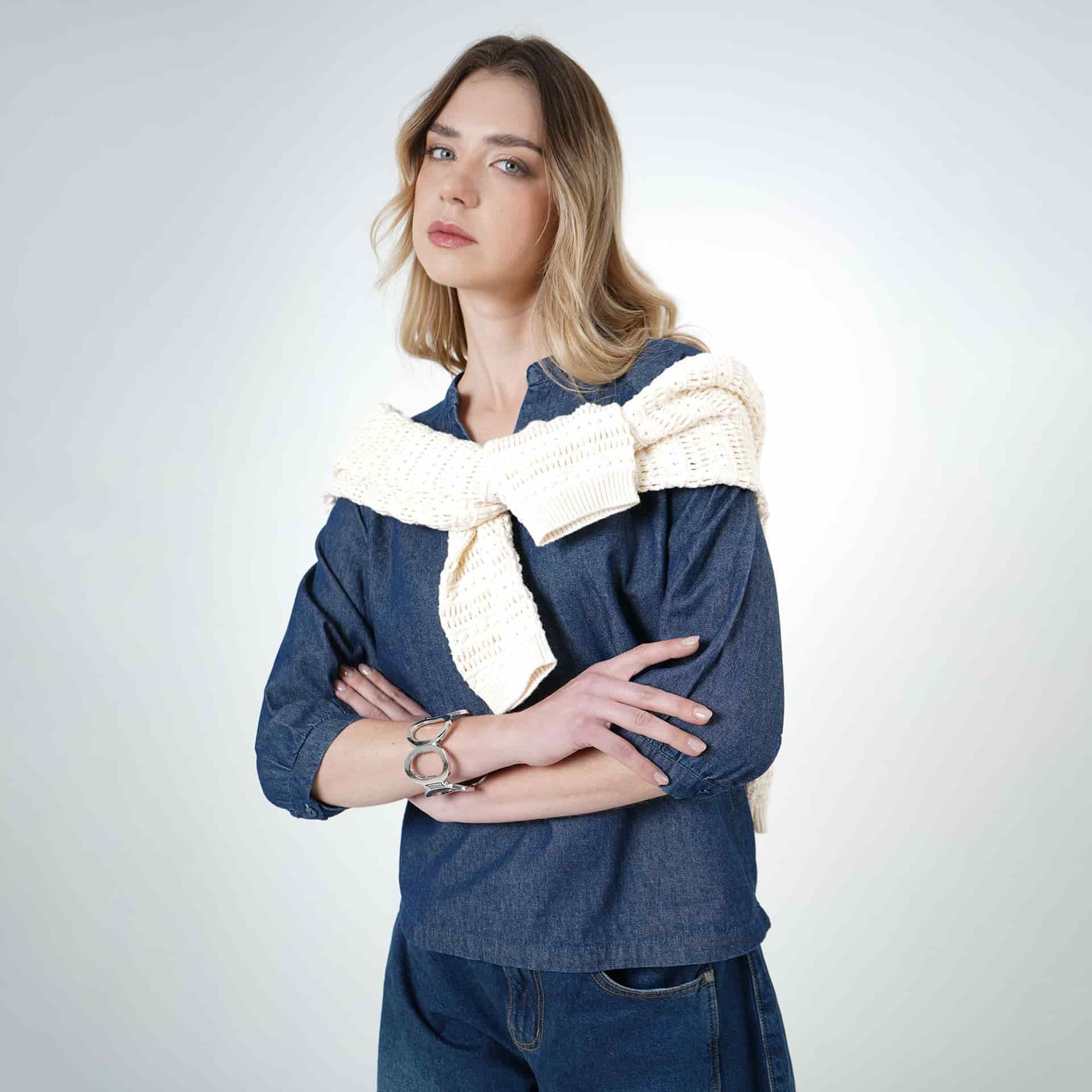 Blusa Cuello En V Manga 3/Cuartos - miniatura 1