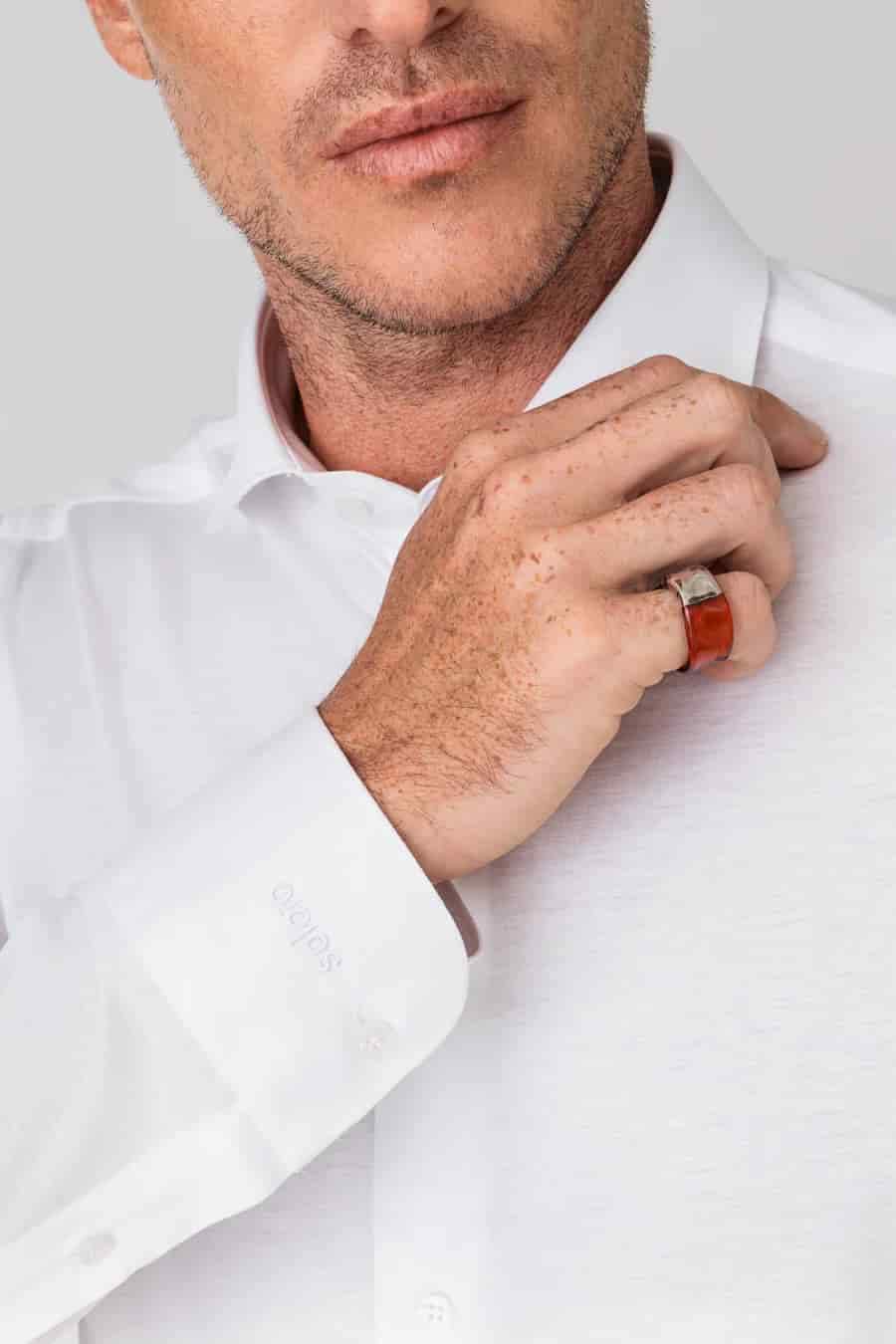Men's cotton shirt white jersey - miniatura 8