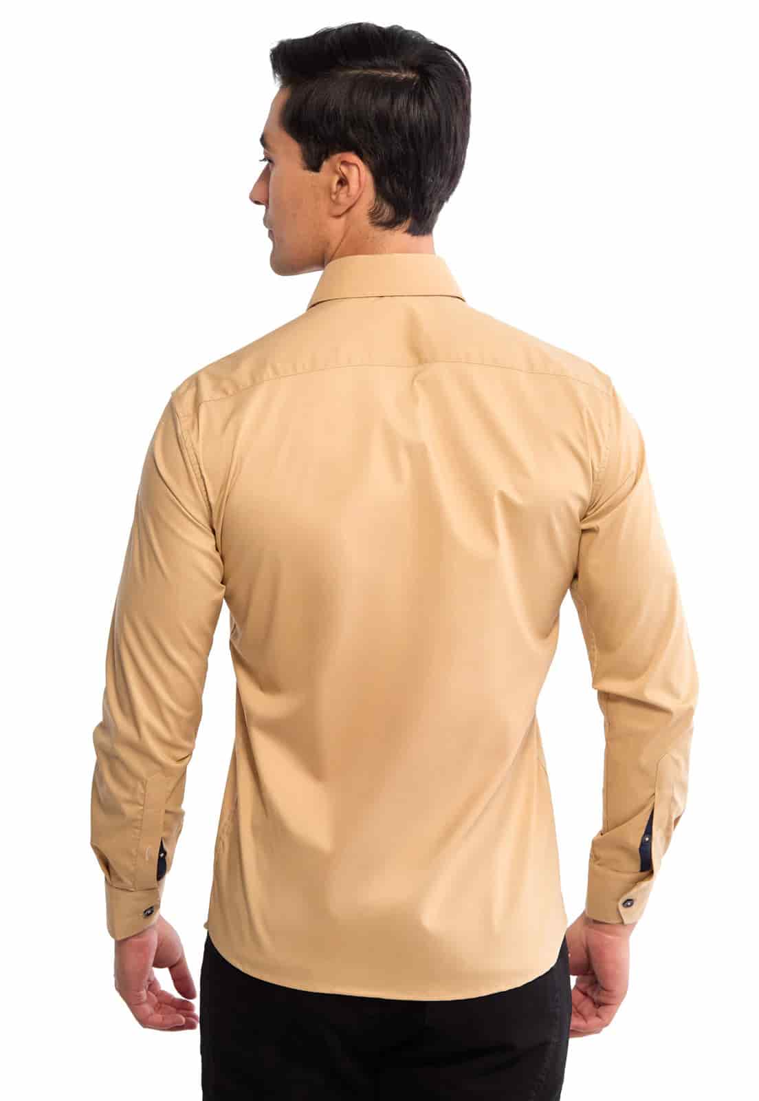Camisa camel con botones en contraste azules - miniatura 2