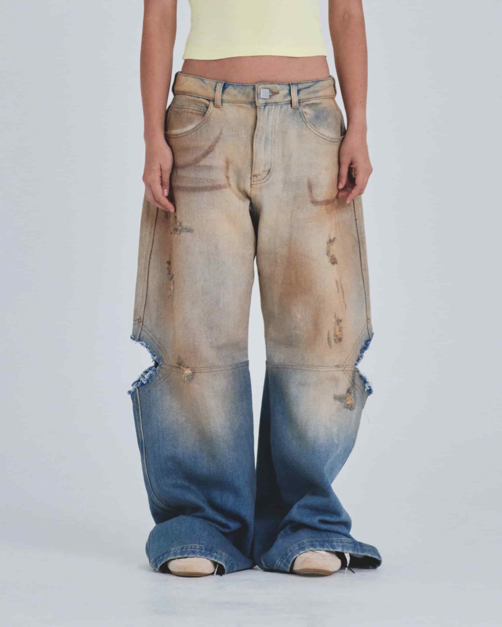W Holy State Split Knee Wide Jeans Sand Blue - miniatura 2