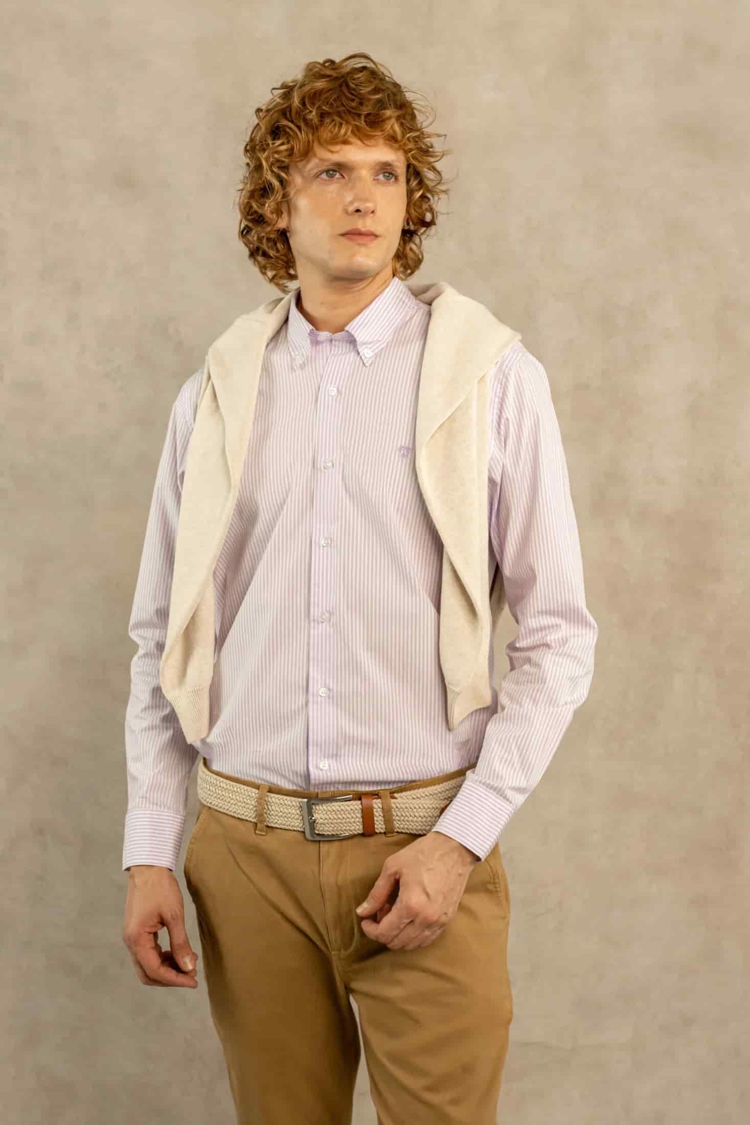 Camisa Antimanchas Popelina Rayas Lilac Logo Contraste - miniatura 7