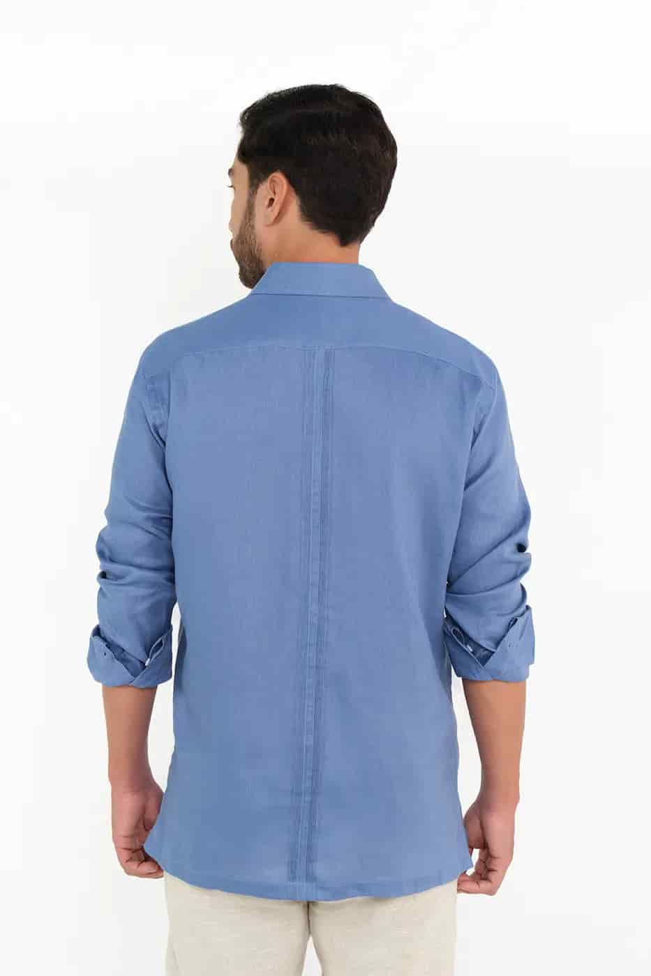Guayabera Classic Fit 100% Lino Azul Indigo - miniatura 3