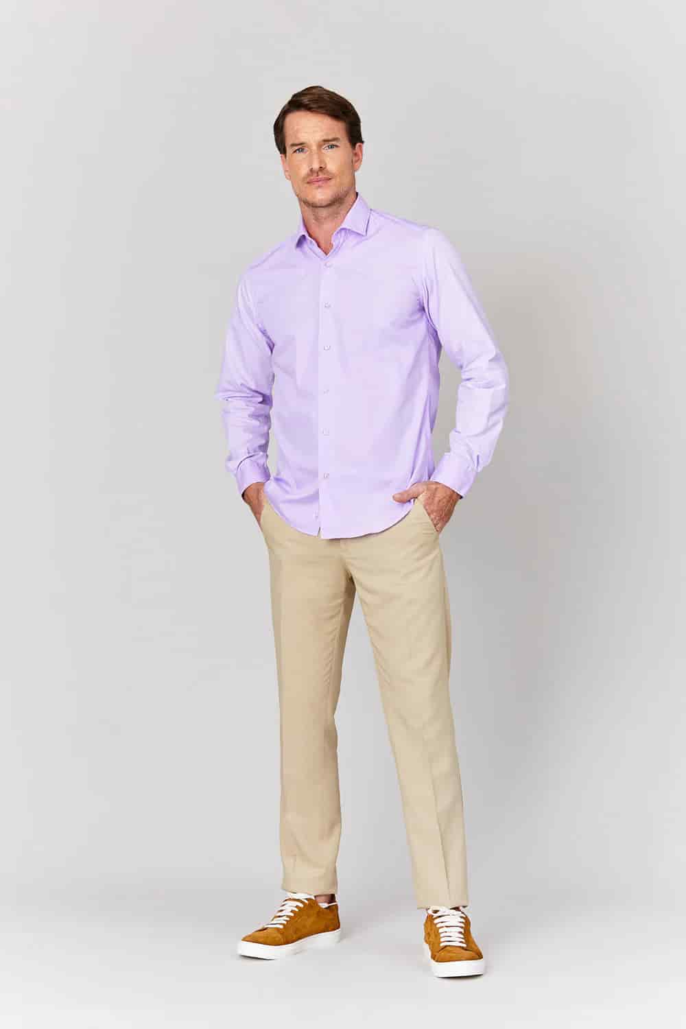 Men's basic lilac cotton muslin shirt - miniatura 4