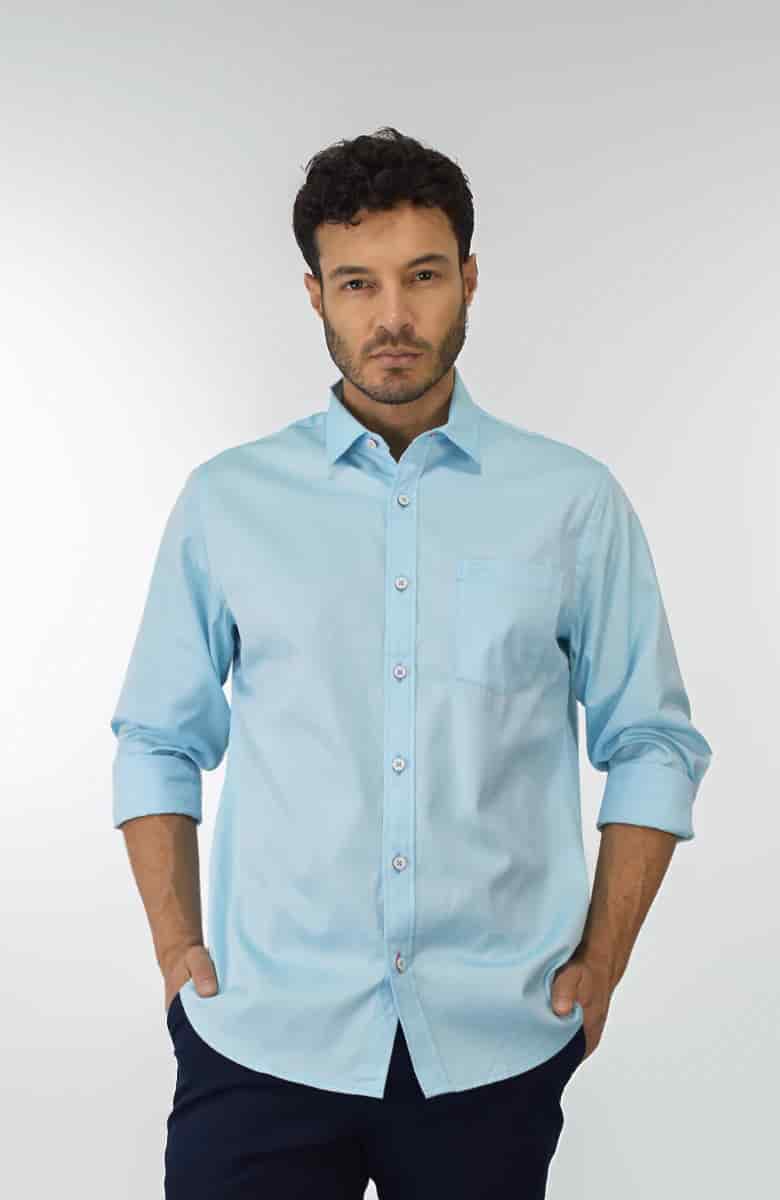 Camisa Manga larga Azul Claro Para Hombre - miniatura 1