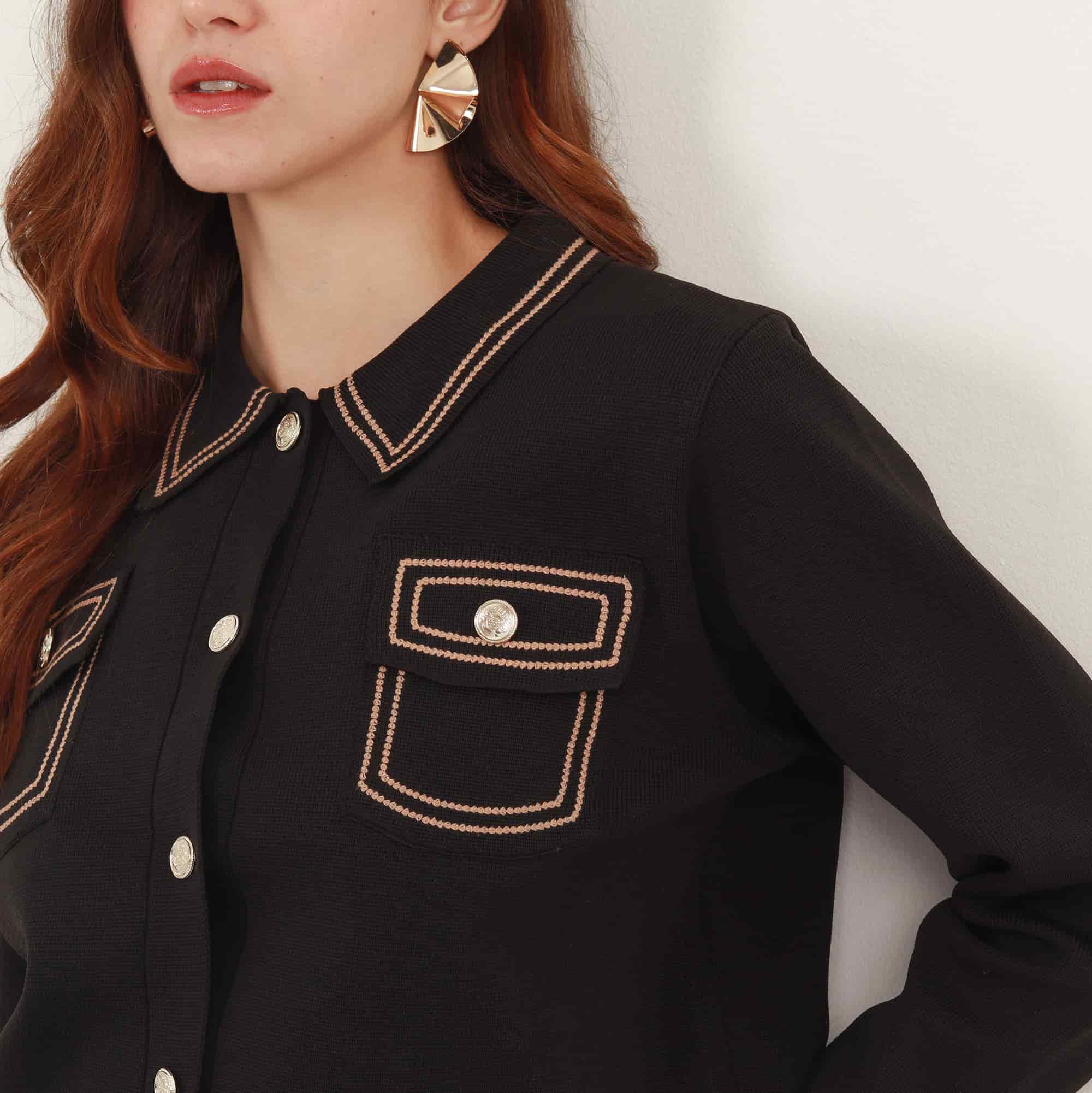 Chaqueta cardigan tejida cuello solapa manga larga - miniatura 2