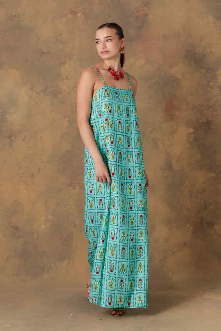 Women's dress linen dionisio turquoise - miniatura 5