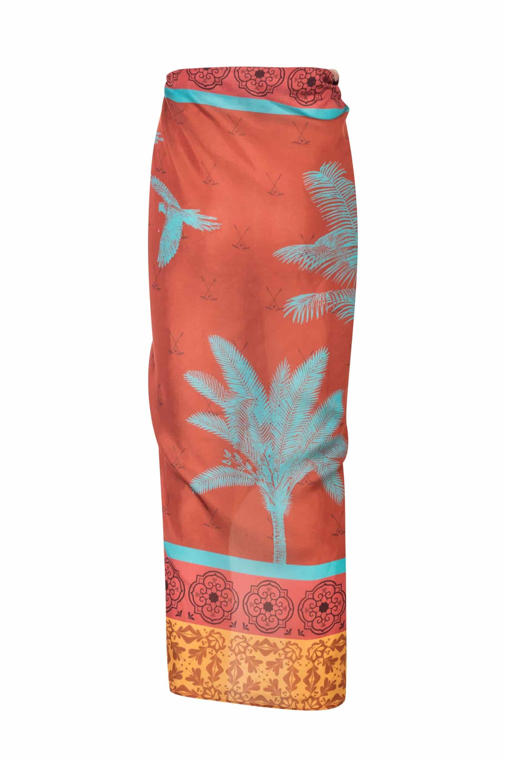 De La Falaise Cotton-Silk Sarong / Terracota Palms - miniatura 3