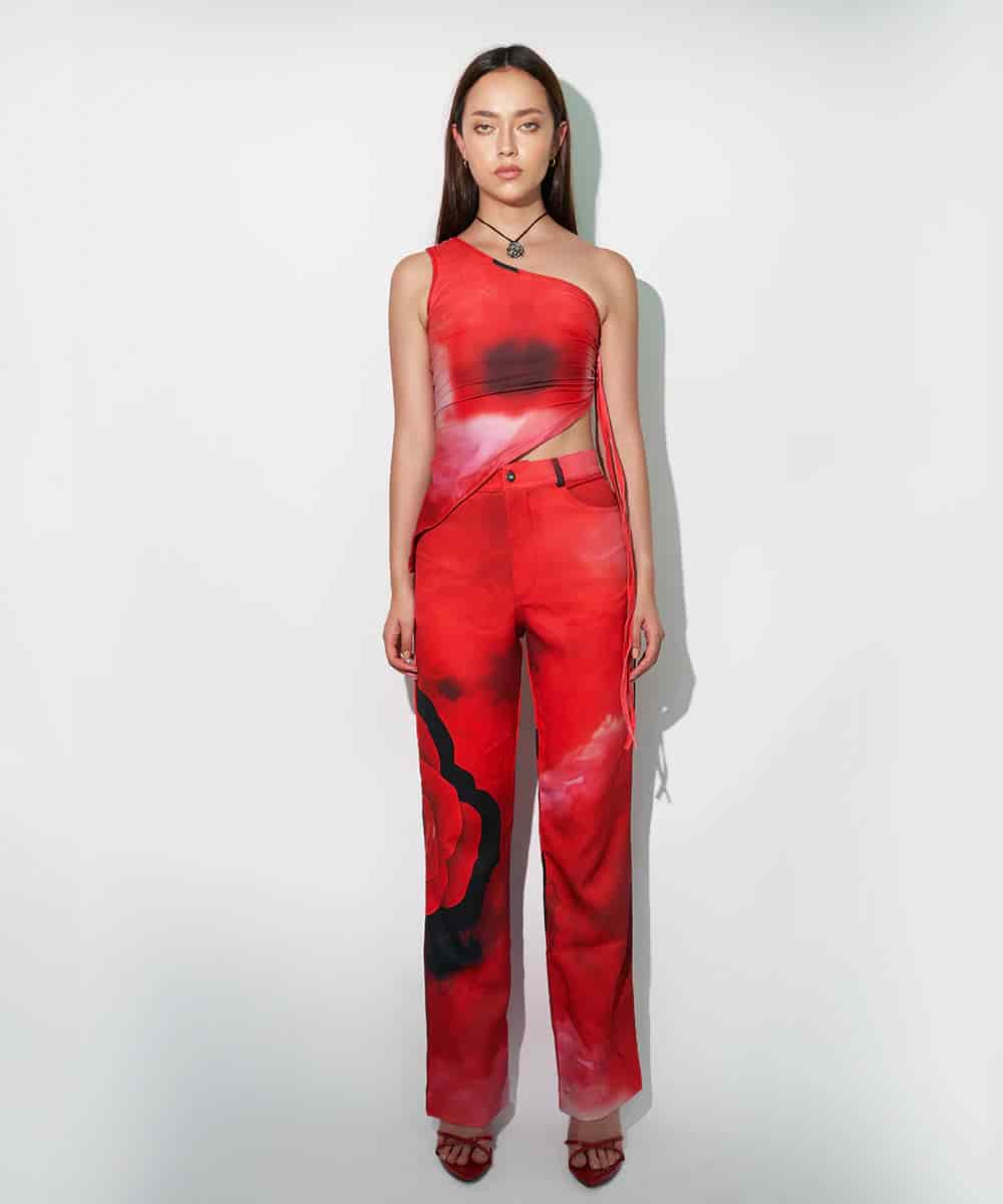 One Shoulder Top In Rose Red - miniatura 1