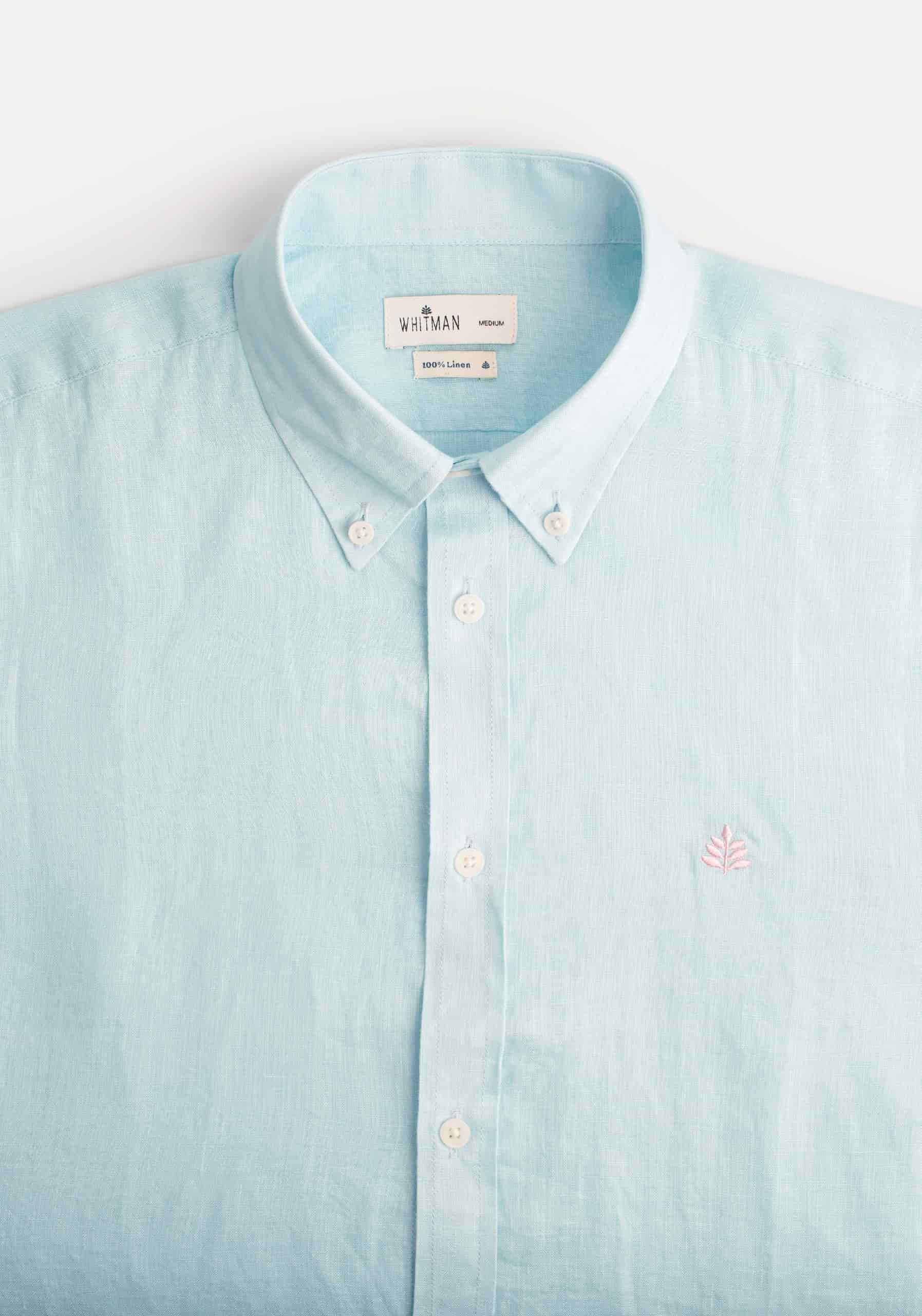 Camisa H Lino CBD Unicolor L-Ros Azul Claro - miniatura 3
