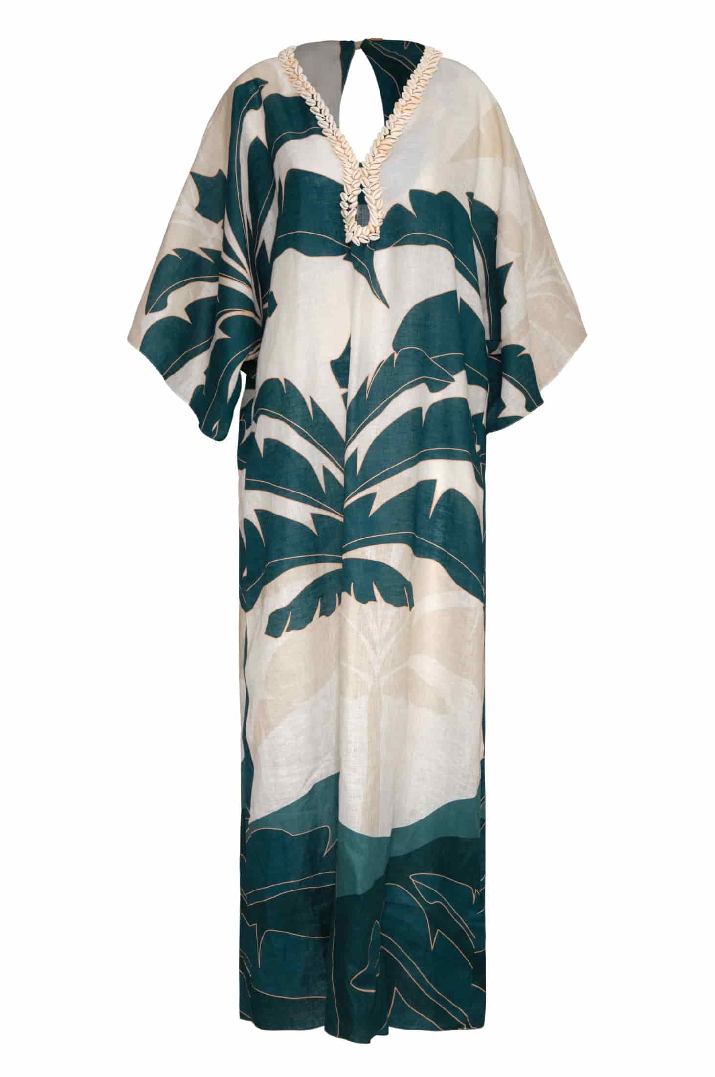 Andina Hand Embroidered Linen Tunic / Aquamarine Palms - miniatura 1