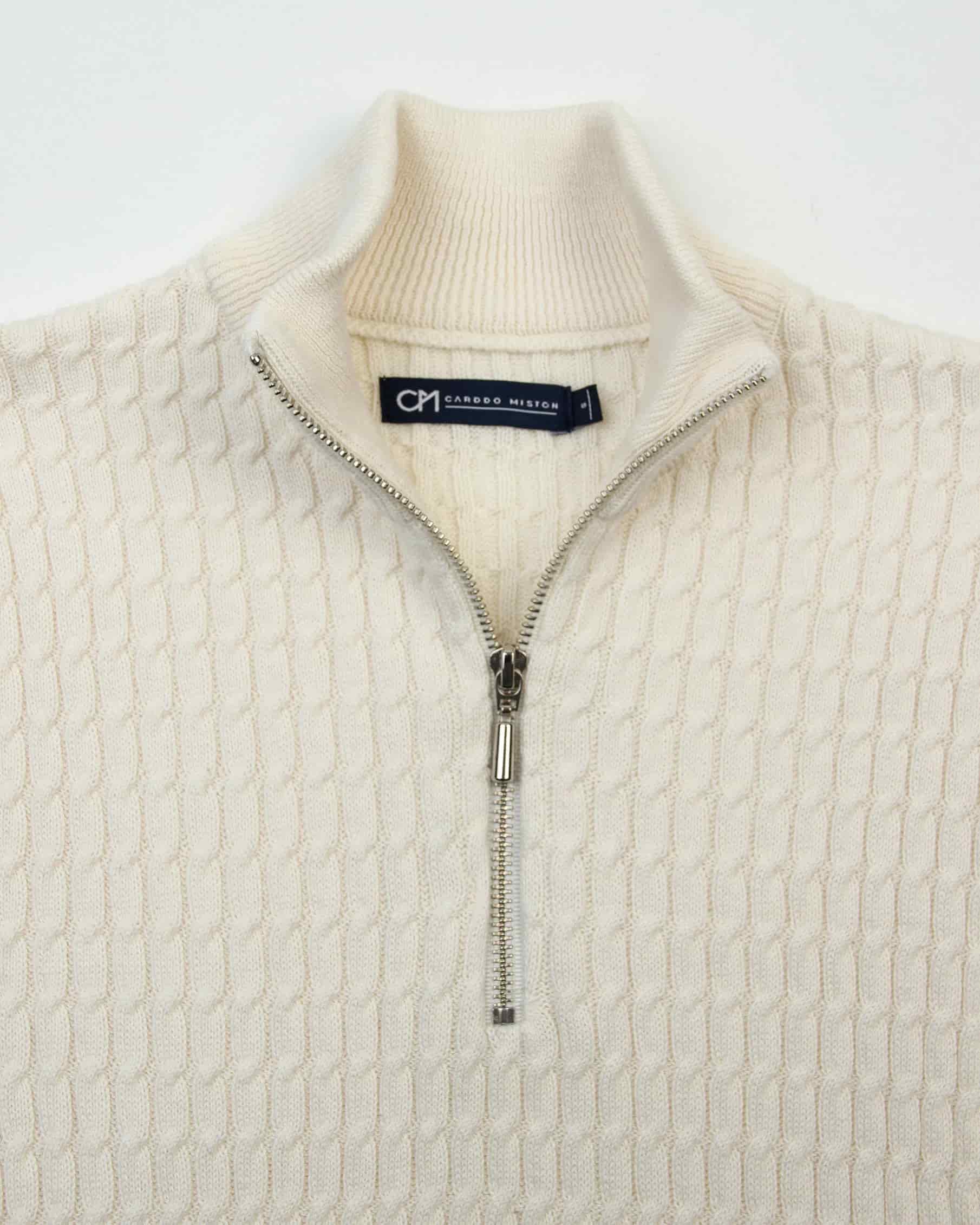 Saco Trenzado Half Zip Algodón Crema - miniatura 6