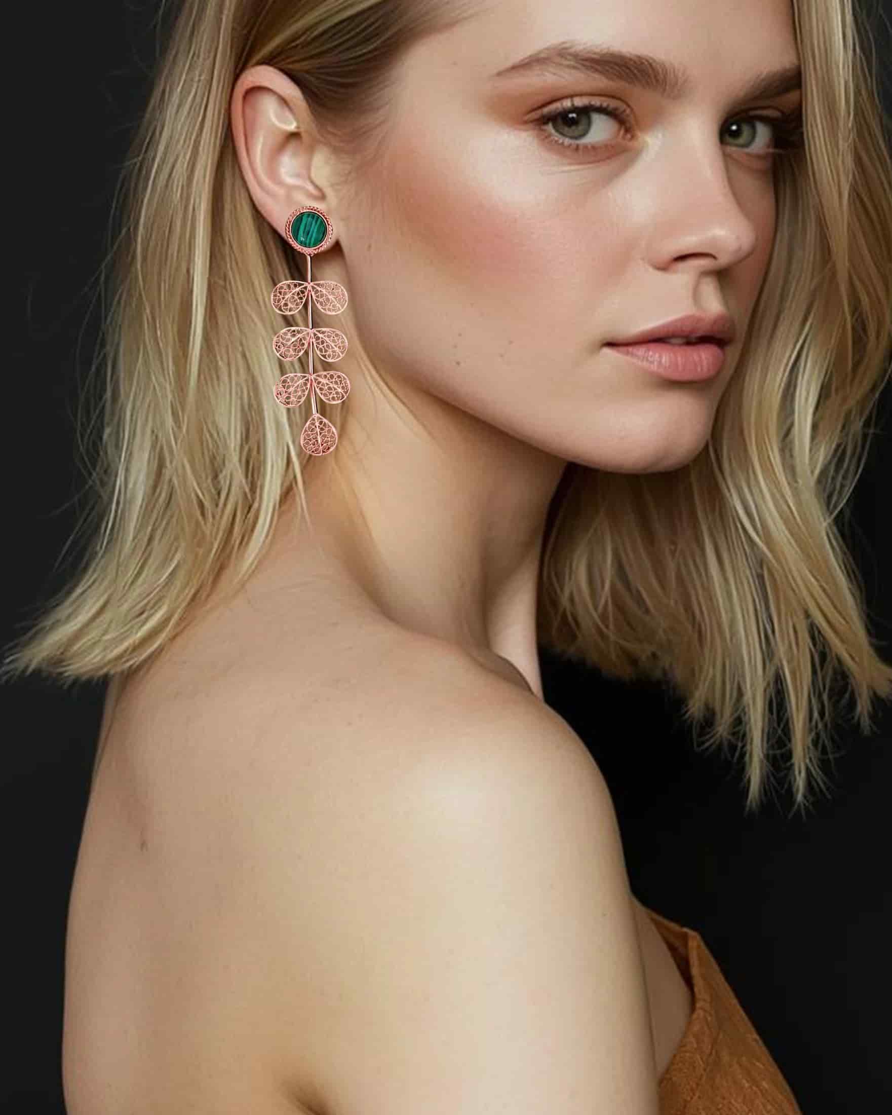 Aretes largos filigrana Hada malaquita - miniatura 2