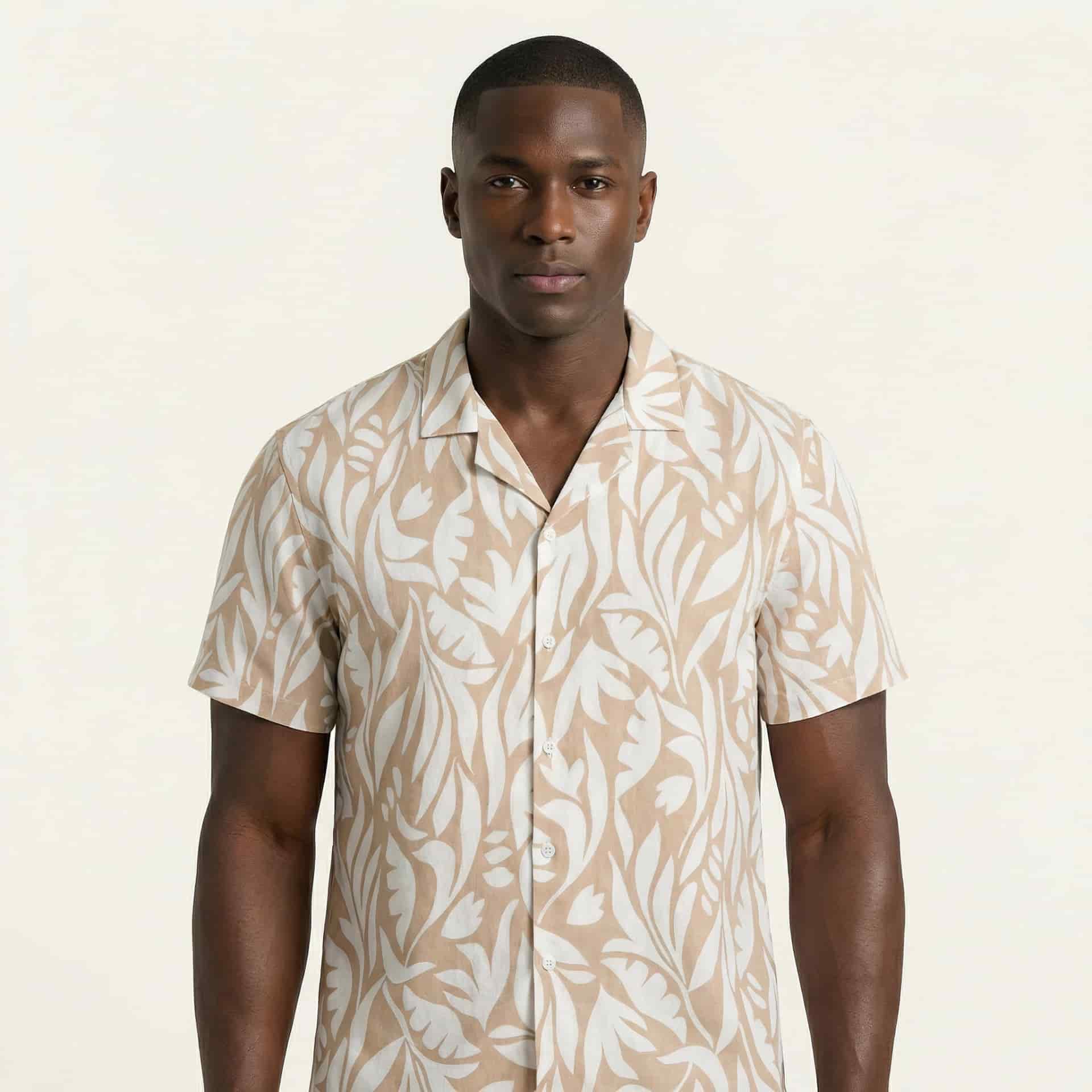 Camisa Bowling Estampada Beige C302 - miniatura 1