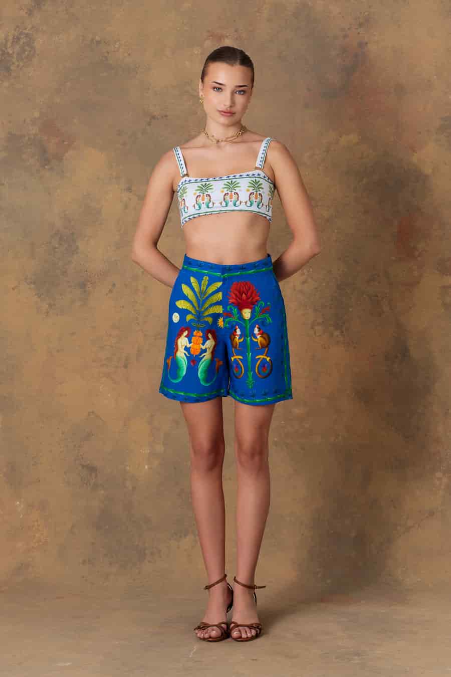 Women's short linen silvan blue - miniatura 1
