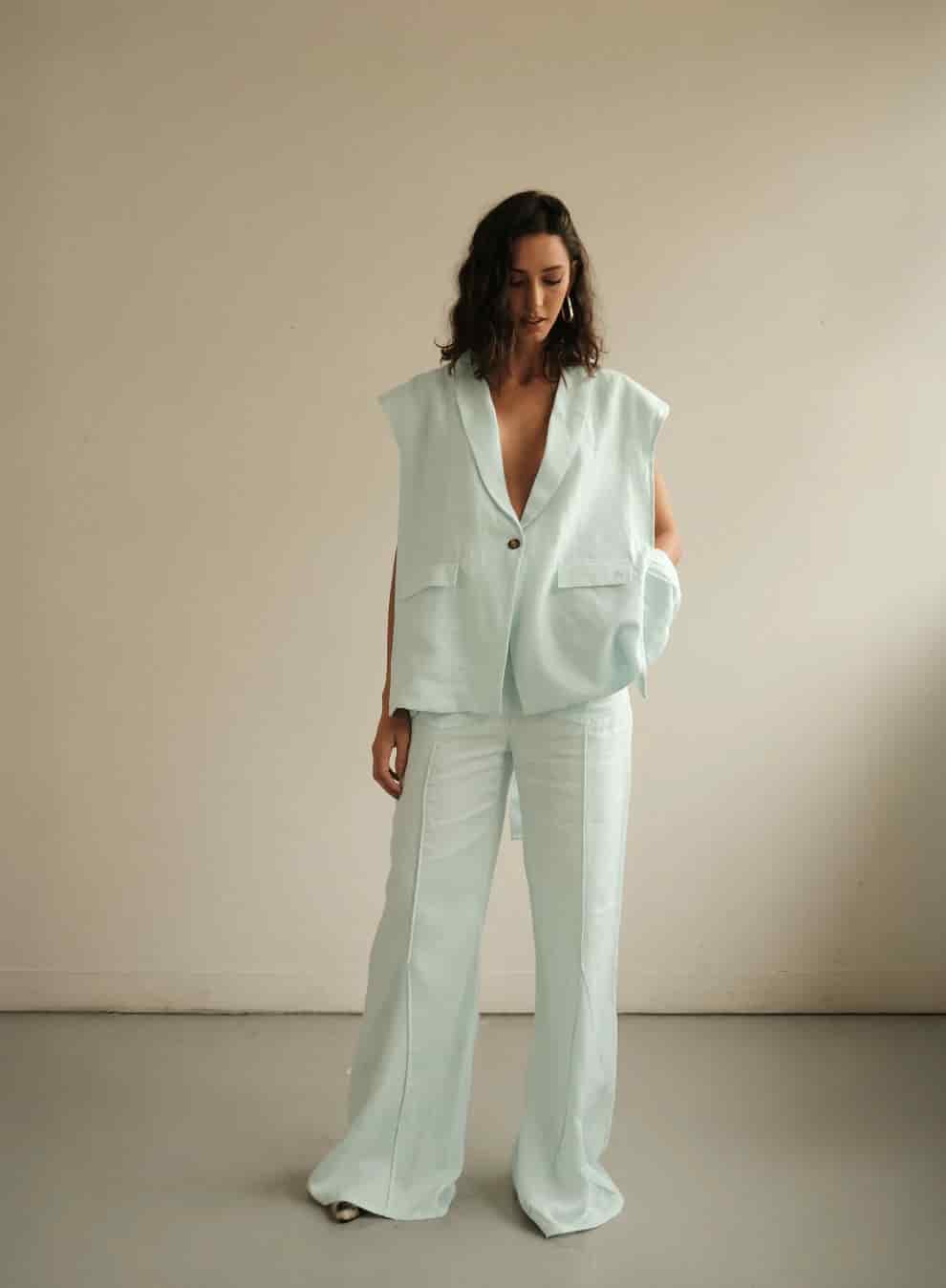 Blazer Vest Sera de lino | Azul claro - miniatura 9