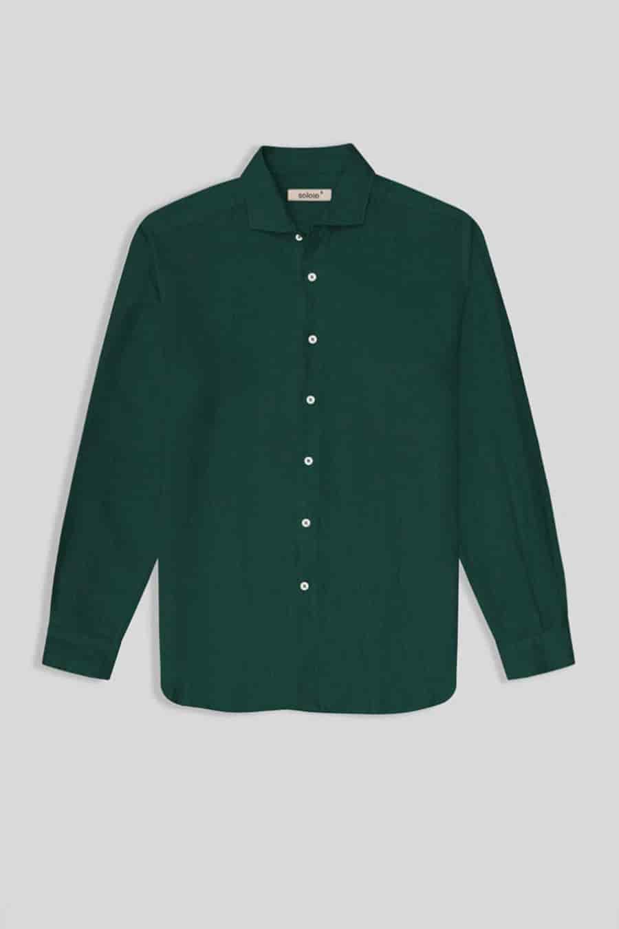 Men's linen shirt dark green - miniatura 1