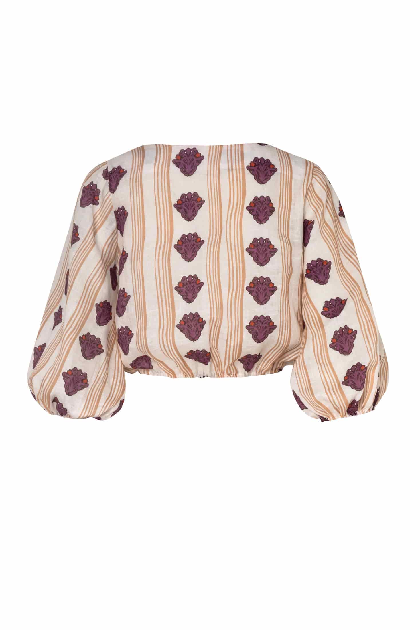 Beatrice Linen Top / White Beige Stripes - miniatura 3
