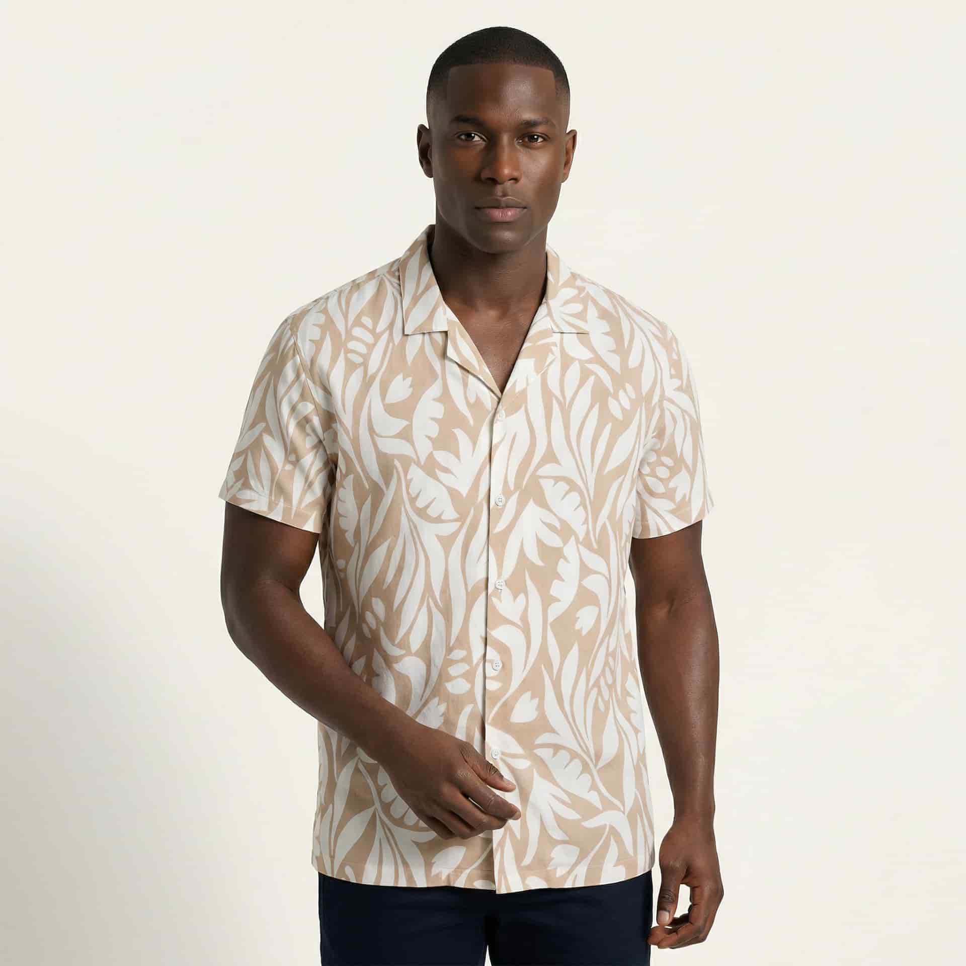Camisa Bowling Estampada Beige C302 - miniatura 2