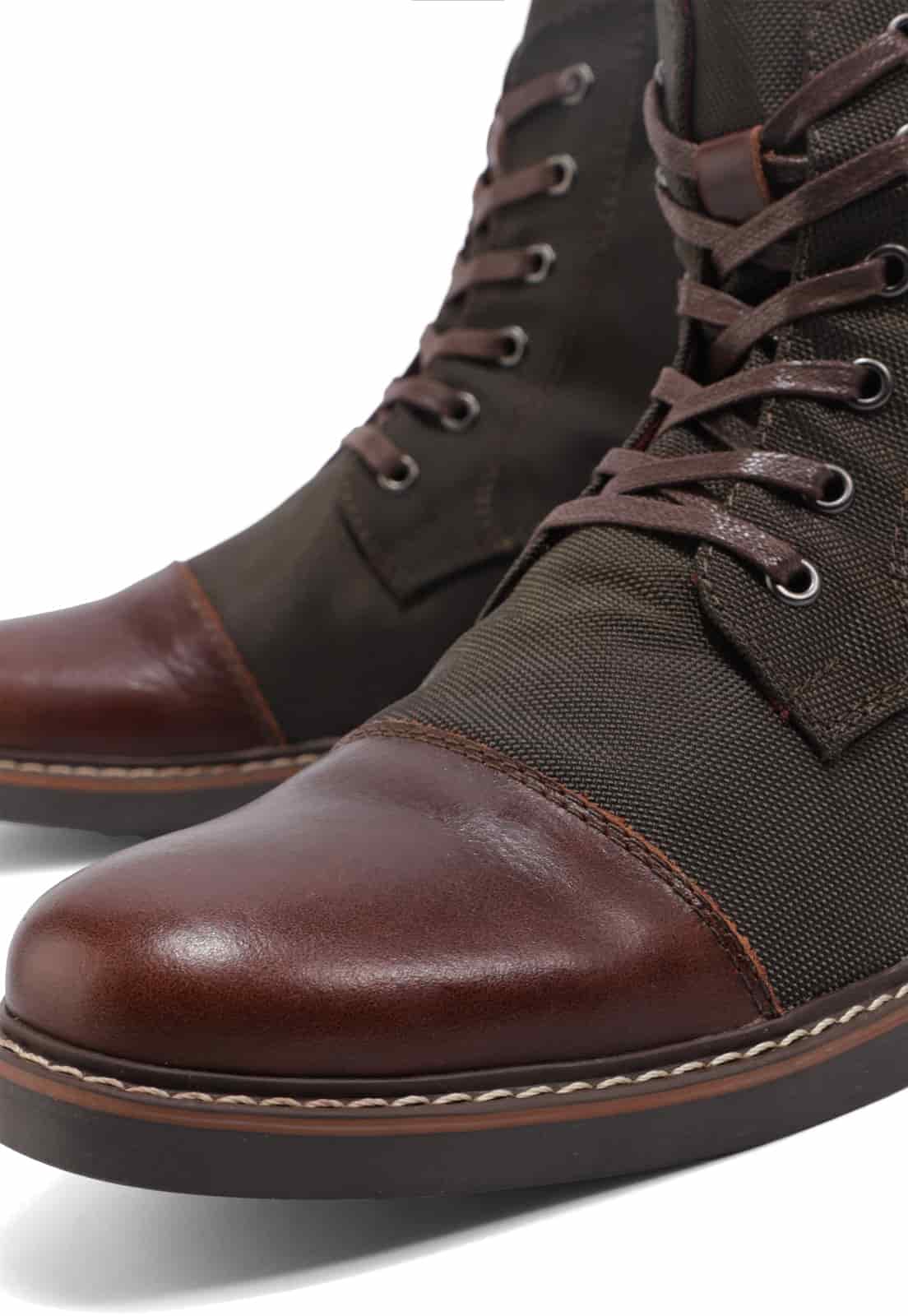 Botas cafés oscuro en lona y cuero. - miniatura 5