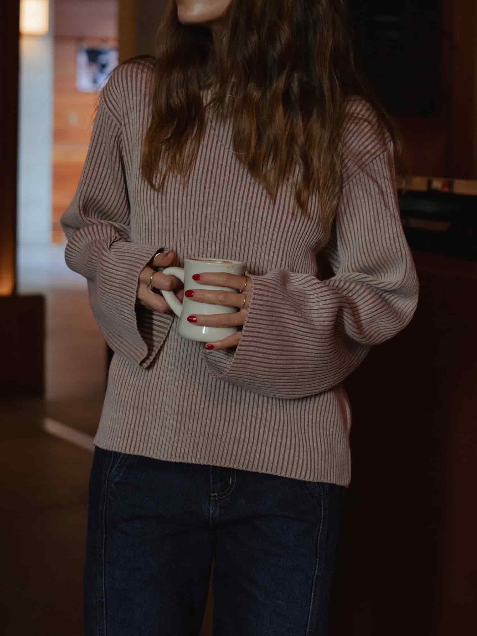 CHUNKY RIB SWEATER - NATURAL & BROWN - miniatura 2