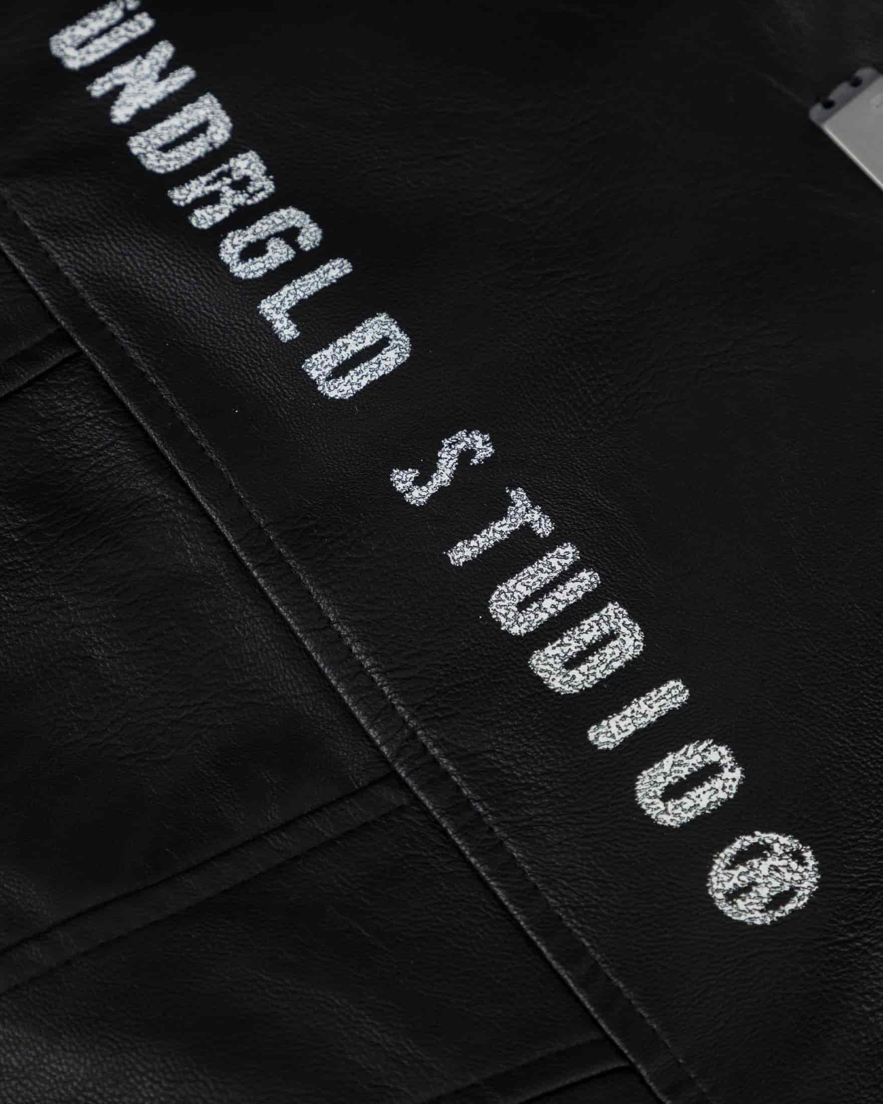 W 94' Worn Logo Pleather Aviator Jacket Black - miniatura 4
