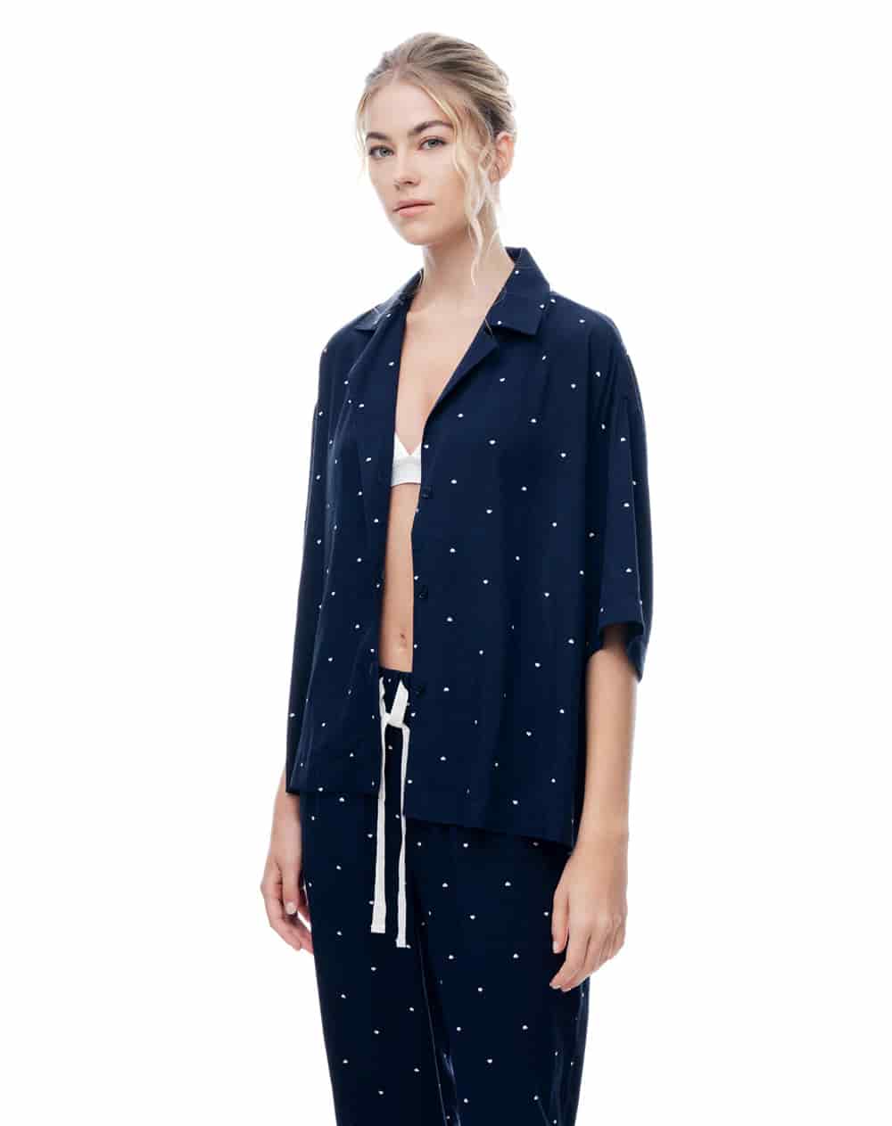 Camisa regular manga corta azul estampado mujer - miniatura 3