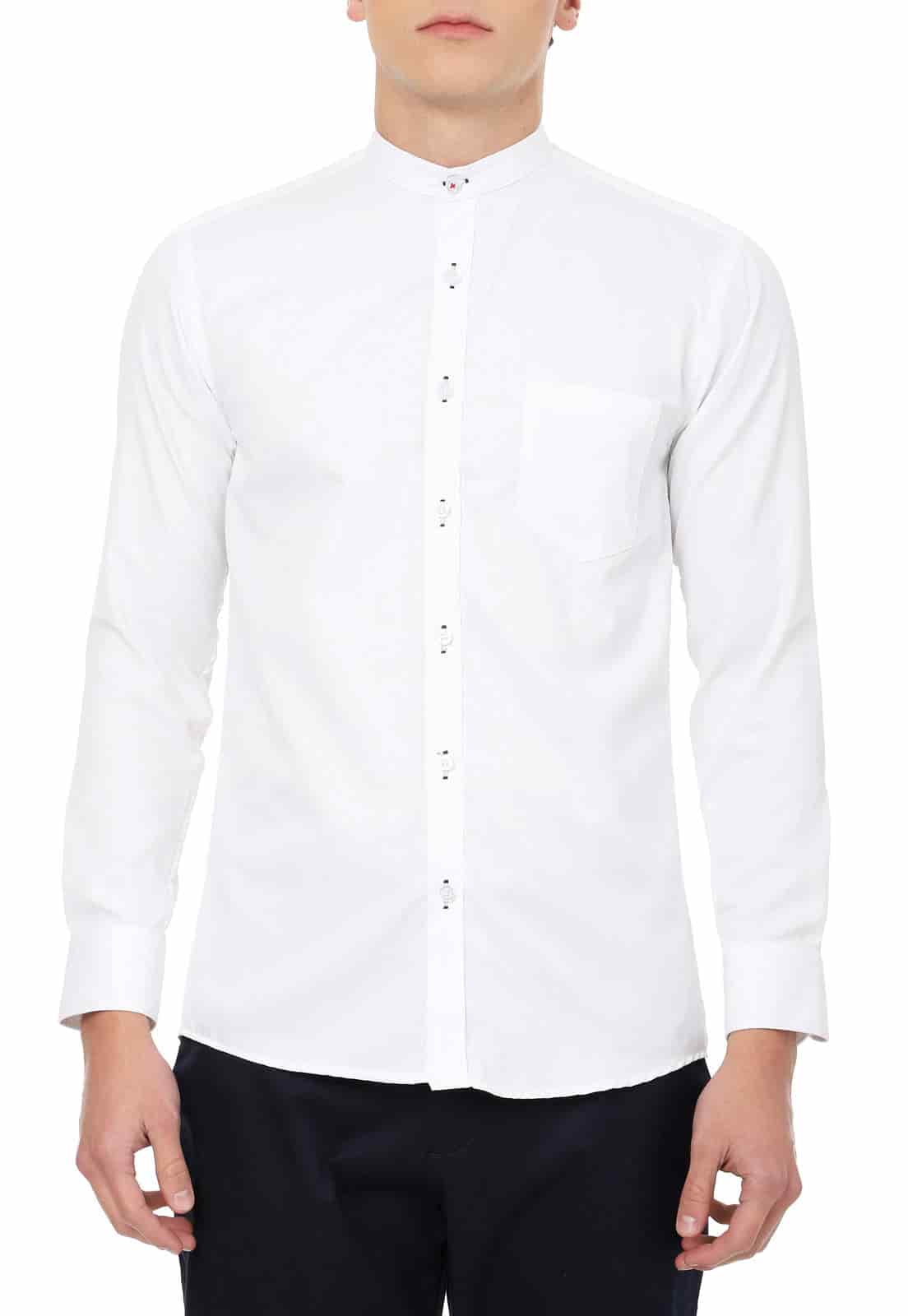 Camisa cuello nerú  blanca slimfit - miniatura 3