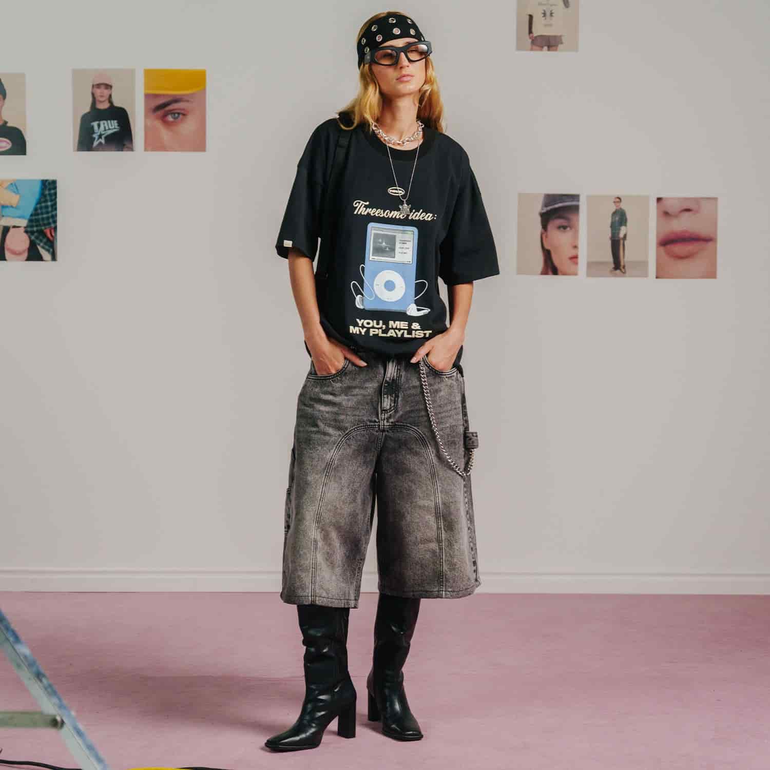 Slashed Denim Jorts - Black - miniatura 8