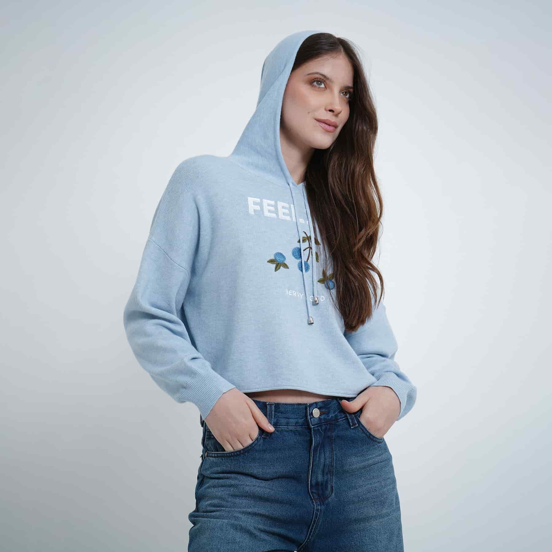 Buzo sudadera crop con capucha bordado Berry - miniatura 7