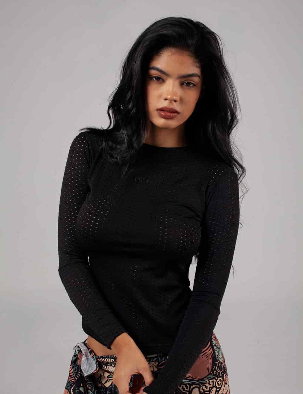Camibuso Manga Larga PIT Negro Mujer - miniatura 1