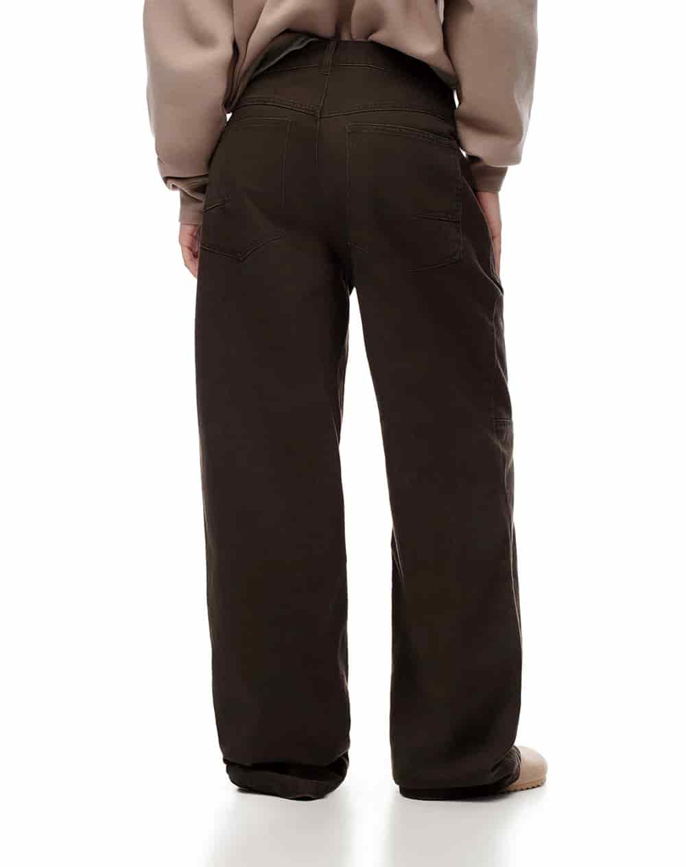 Pantalón wide leg tiro medio drill algodón chocolate mujer - miniatura 5