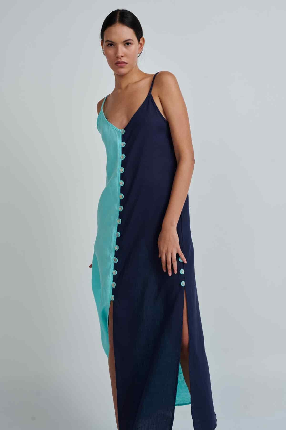 YANNA DRESS AQUA/NAVY - miniatura 3