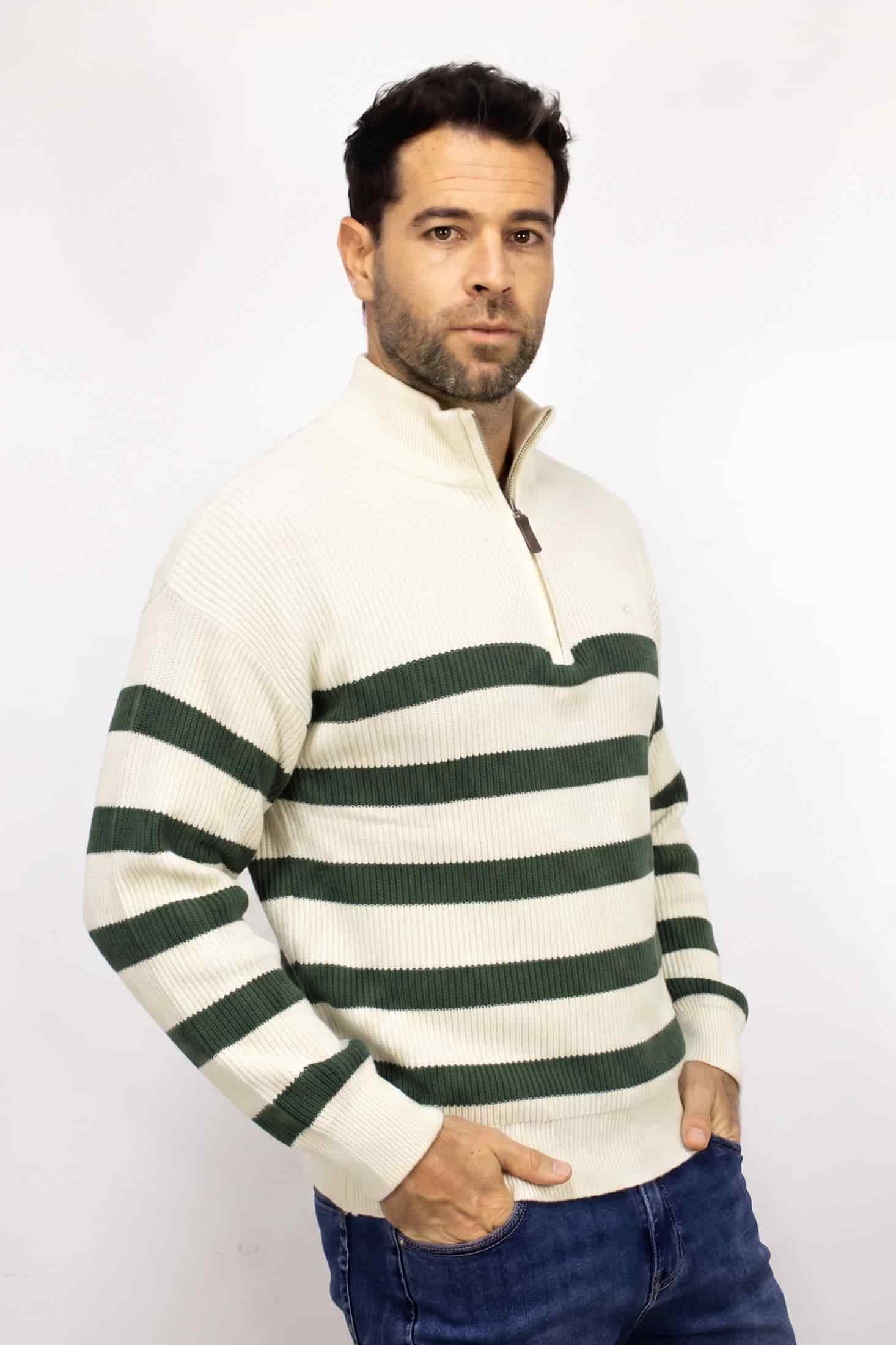 SACO DE RAYAS VERDE CON CIERRE PARA HOMBRE - miniatura 1