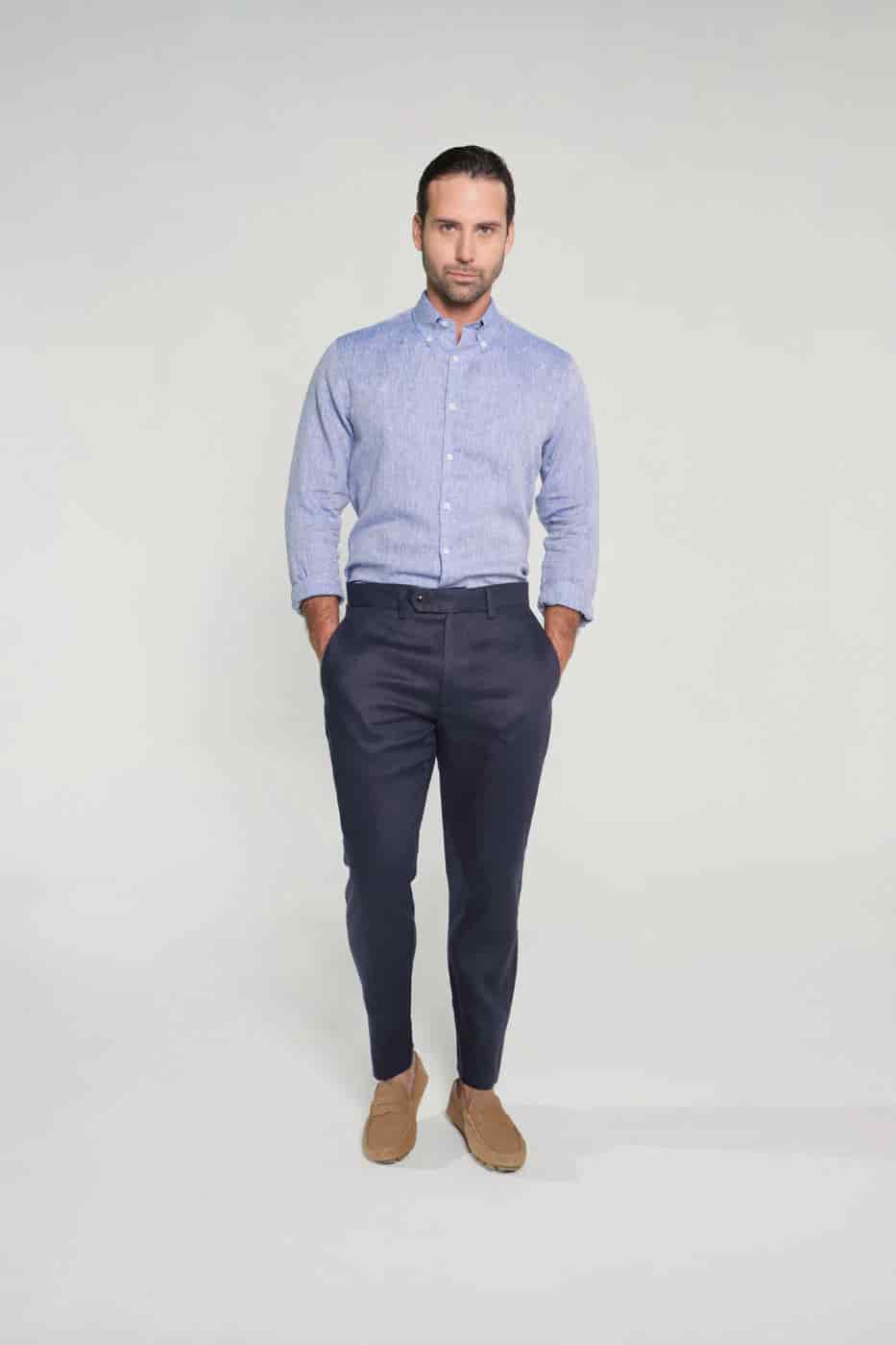 Pantalón Slim Lino Azul Navy - miniatura 2