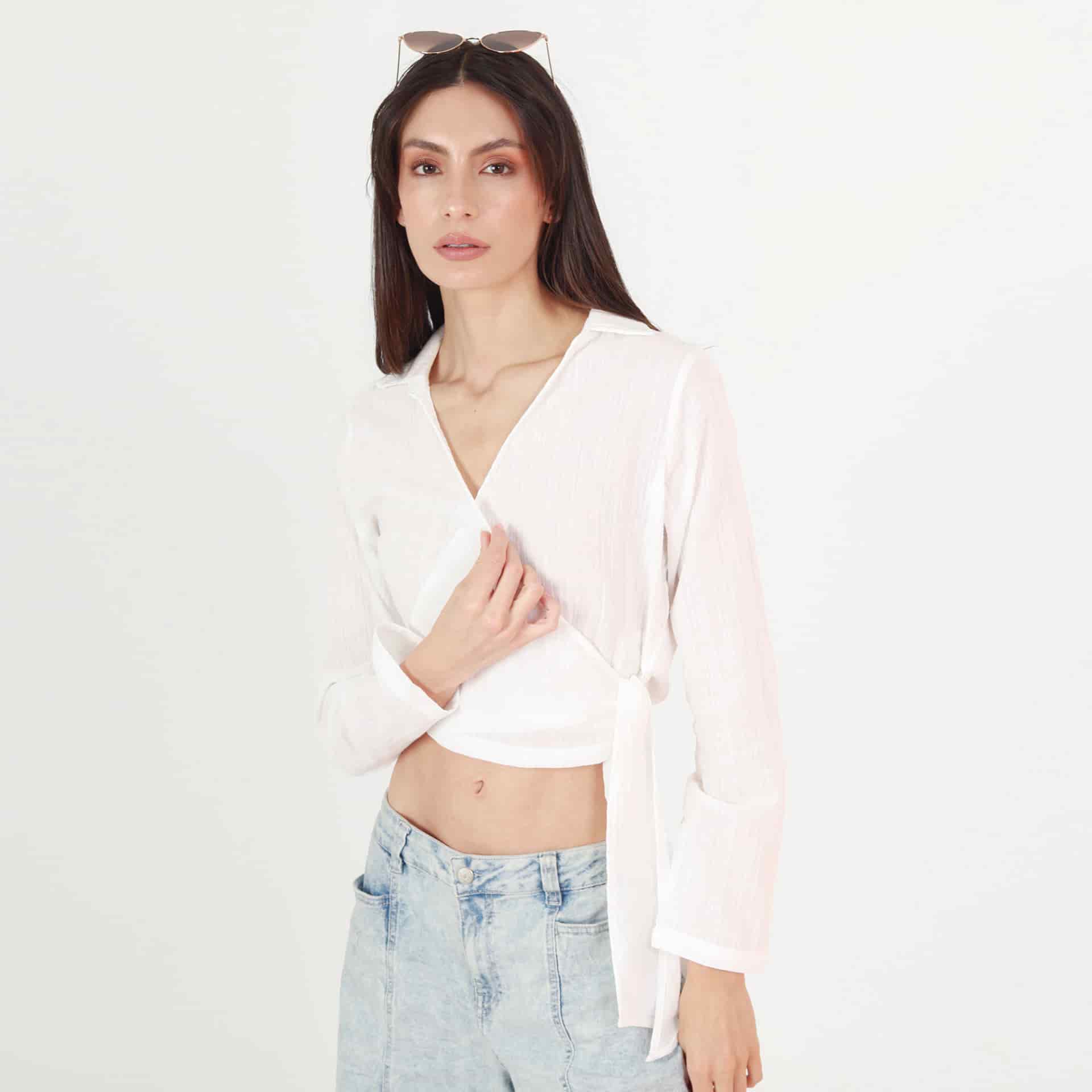 Blusa Cuello V Manga Larga con Lazo - miniatura 5
