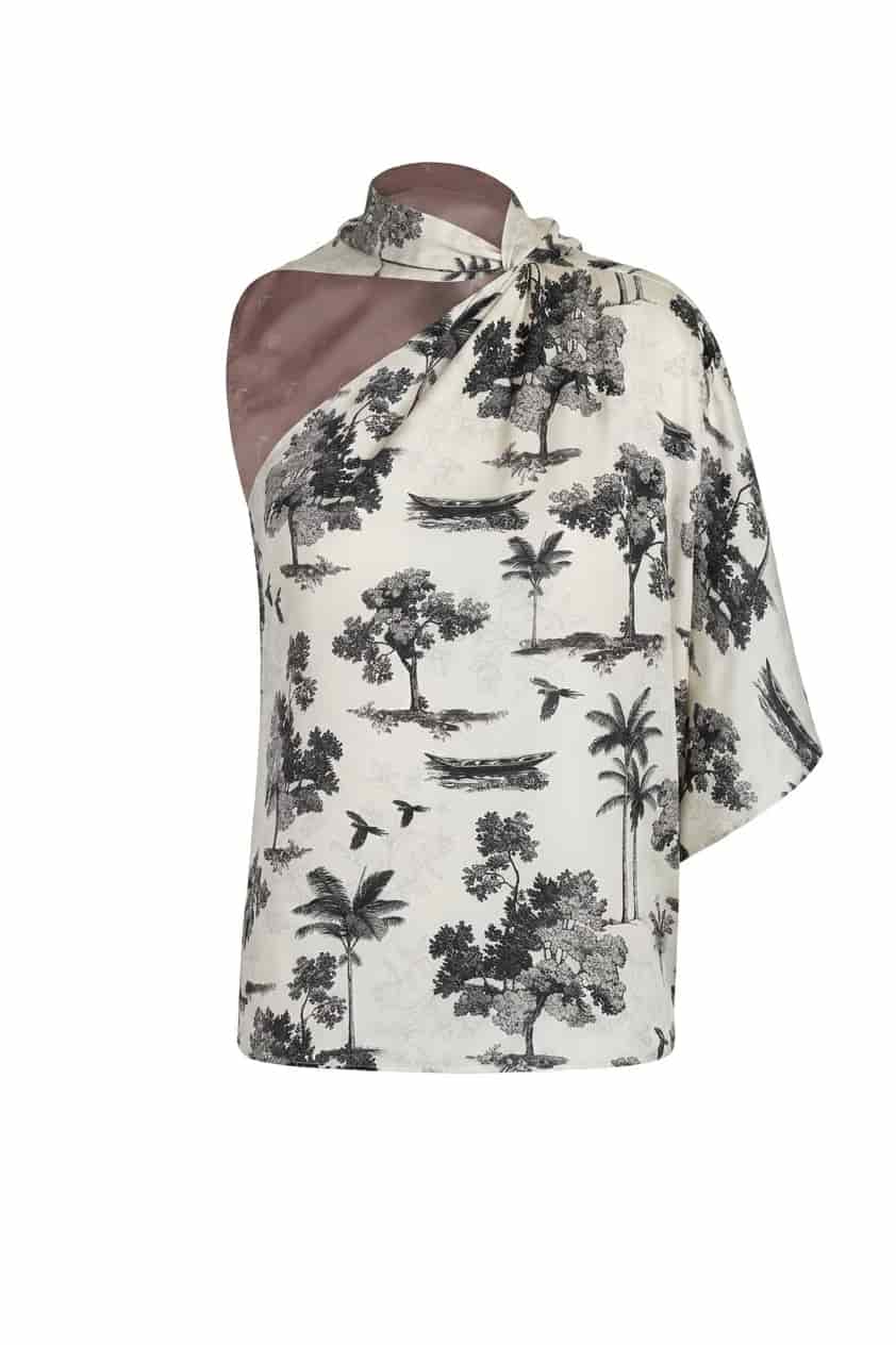 Chiminango Crepe Chine Blouse  / Ivory Trees - miniatura 1
