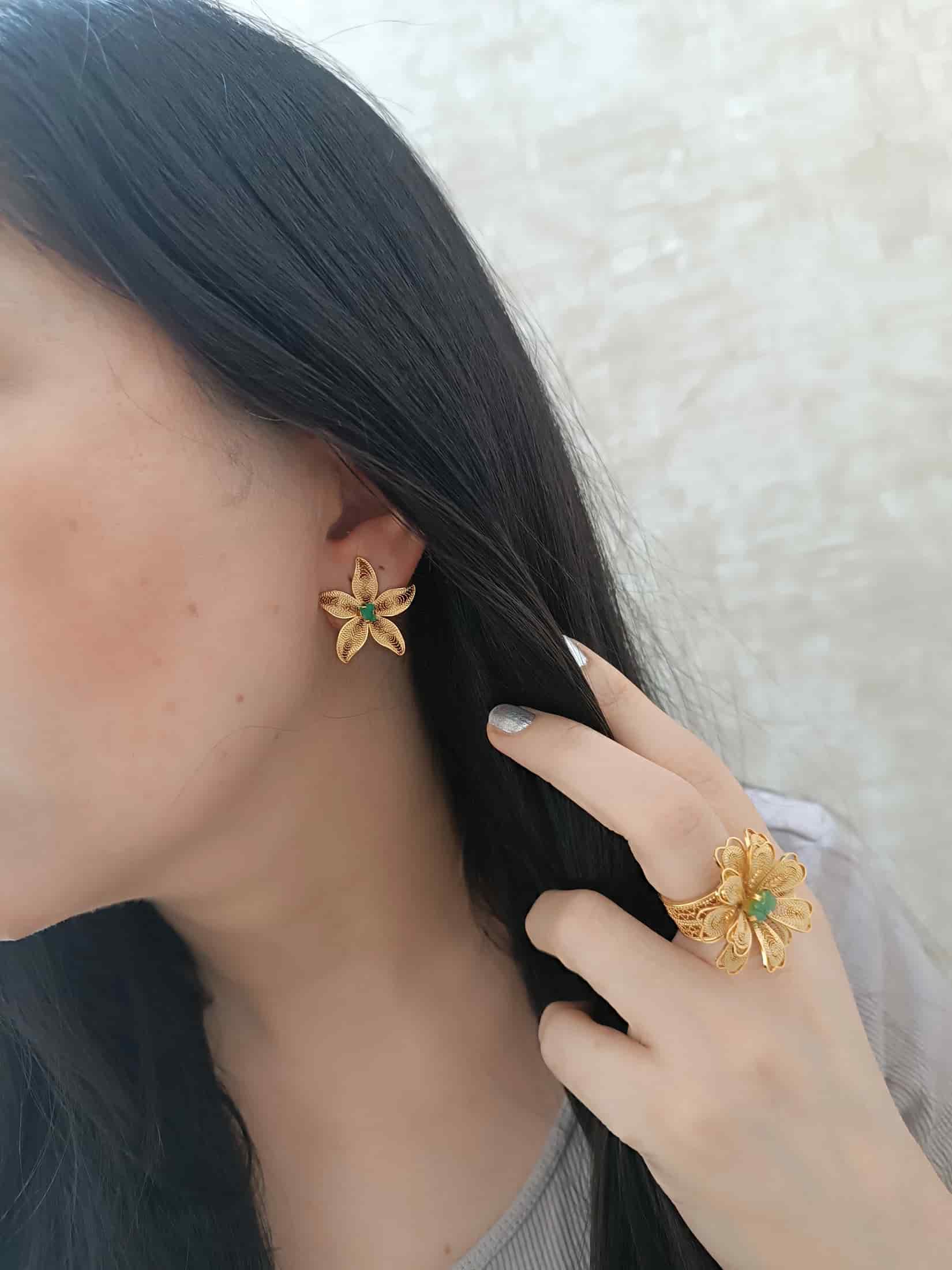 Aretes filigrana y esmeralda, estrella de mar - miniatura 7