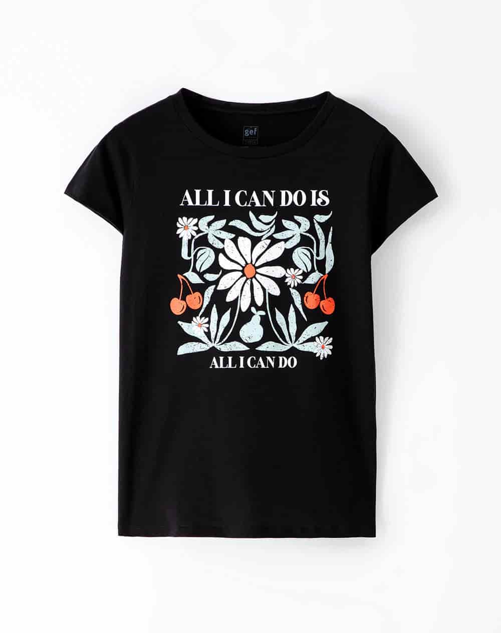 Camiseta regular algodón negra estampada mujer - miniatura 6