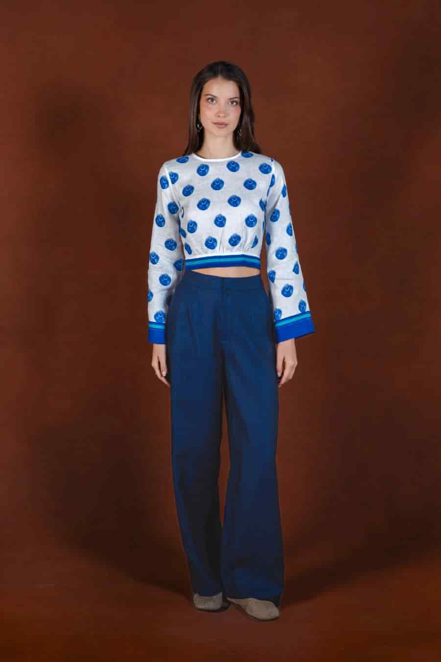 Women's Ventaglio linen blouse blue - miniatura 1