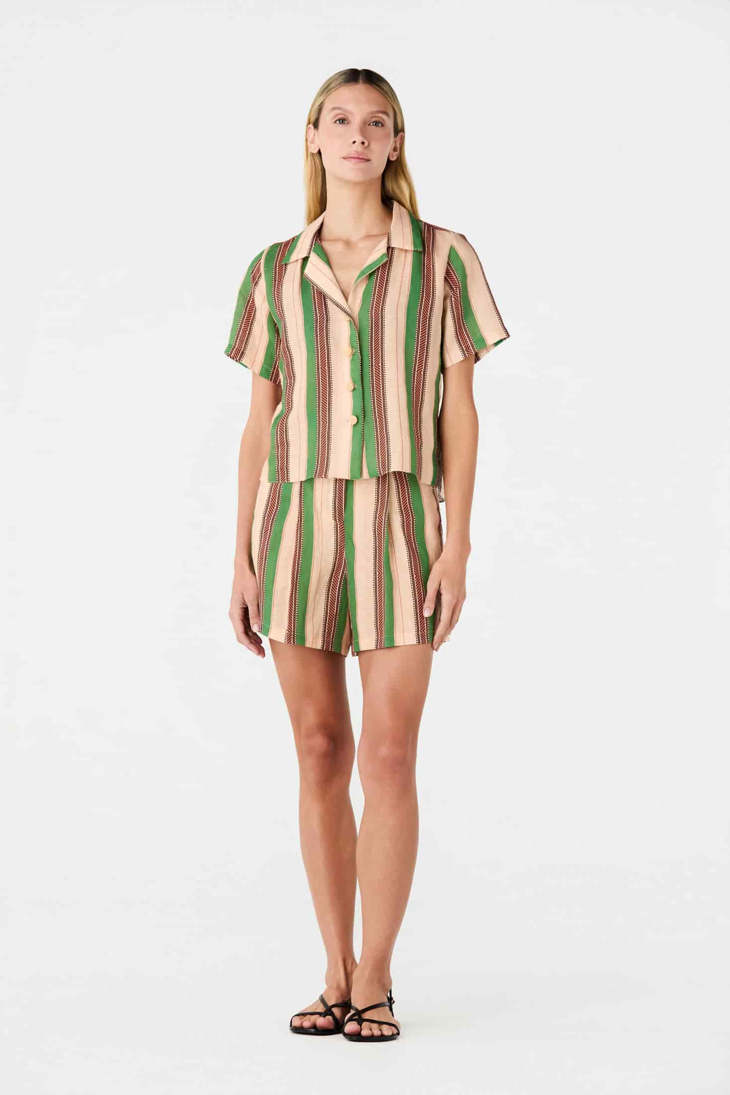 Tomaso Linen Shirt / Green Artisanal Stripes - miniatura 2