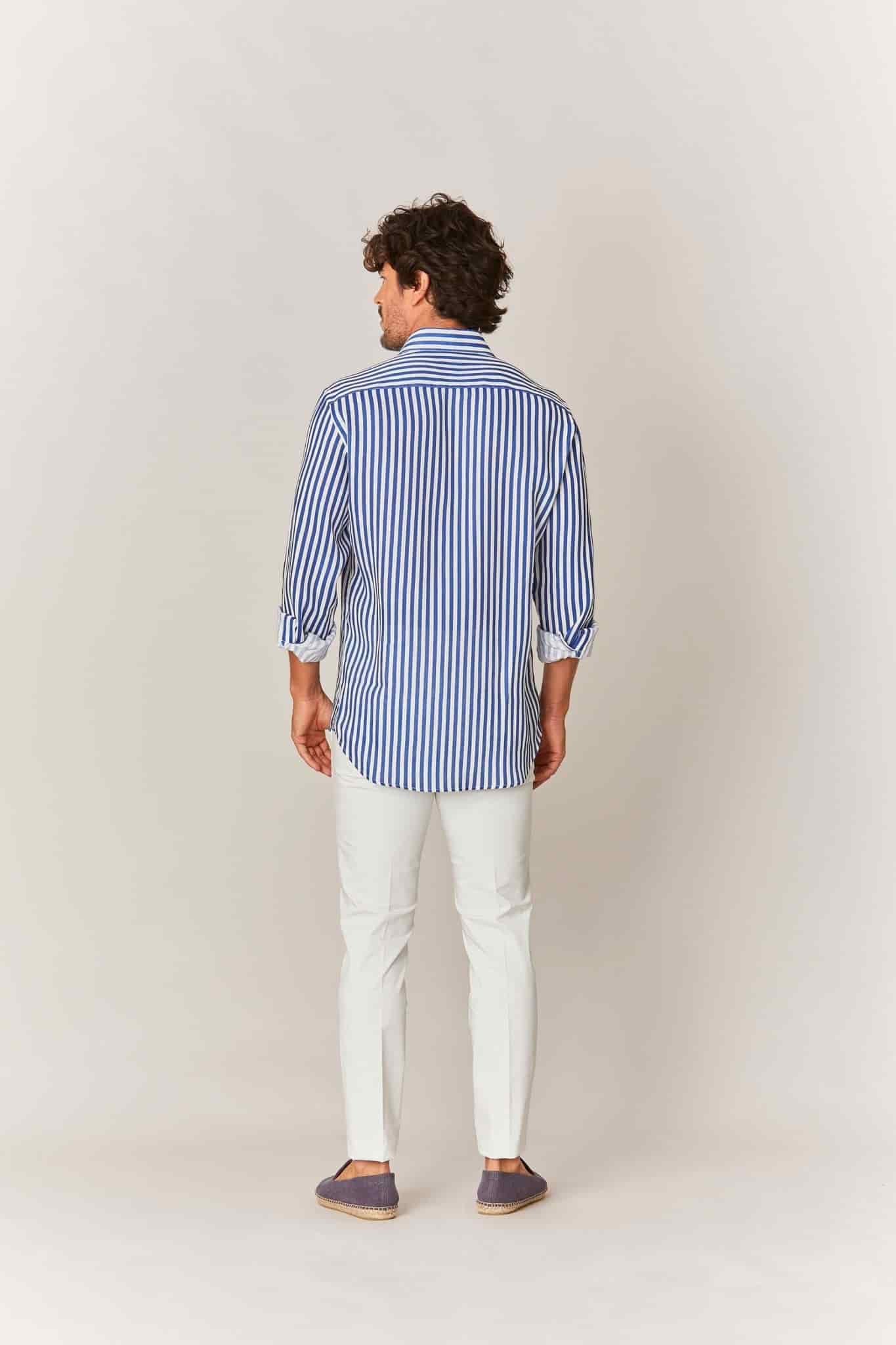 Men's linen shirt electric blue stripes - miniatura 3
