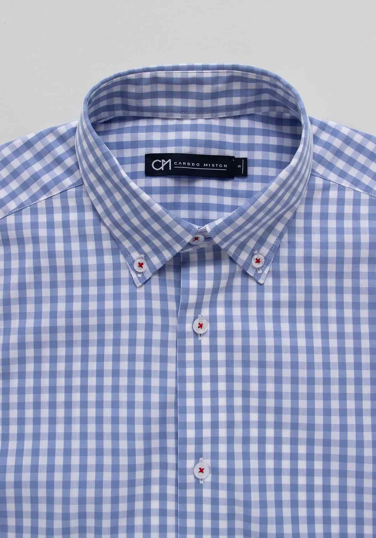 Camisa Cuadro Botón Contraste Algodón Azul Claro - miniatura 2