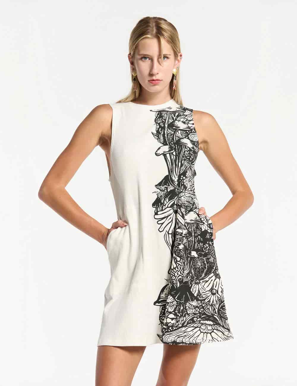 Vestido Corto cuello Alto Flora crudo Mujer - miniatura 5