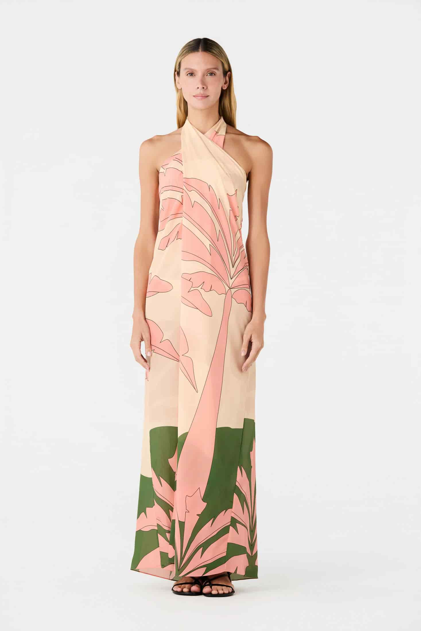 Cayetana Silk Crepe Maxi Dress / Peach Palms - miniatura 2
