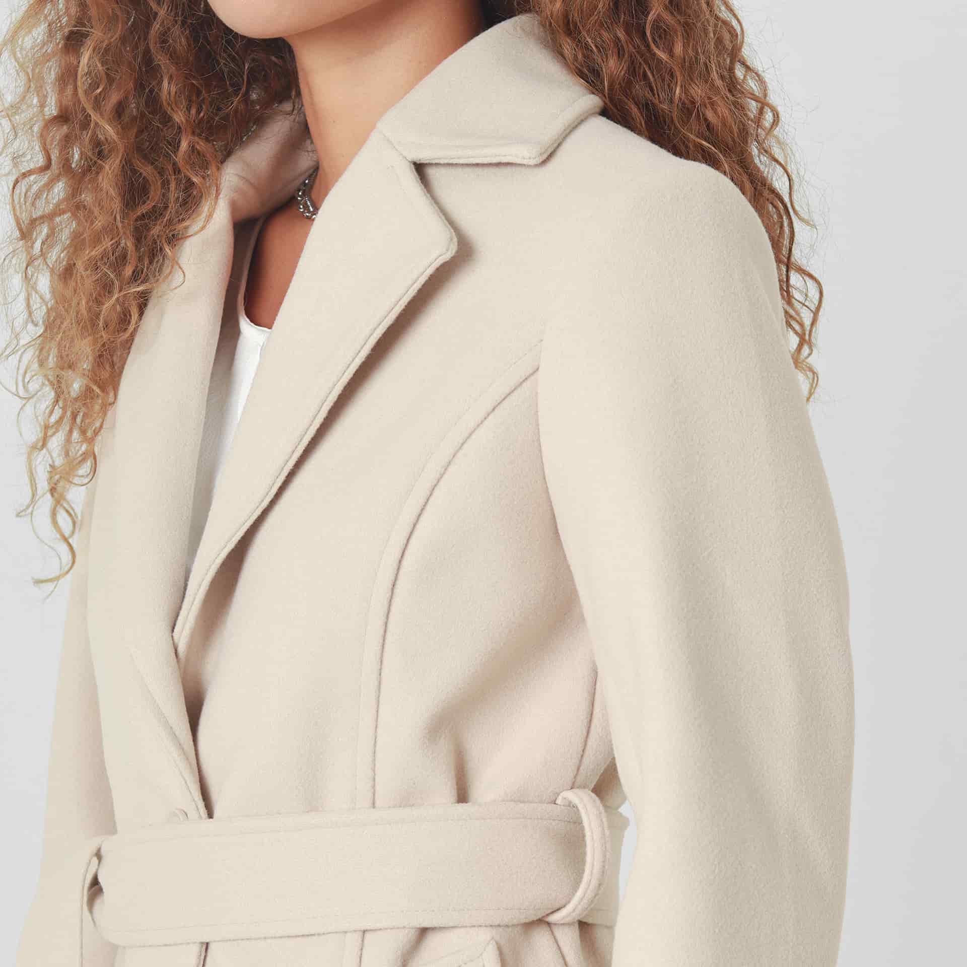 Chaqueta abrigo manga larga cuello solapa con lazo - miniatura 15