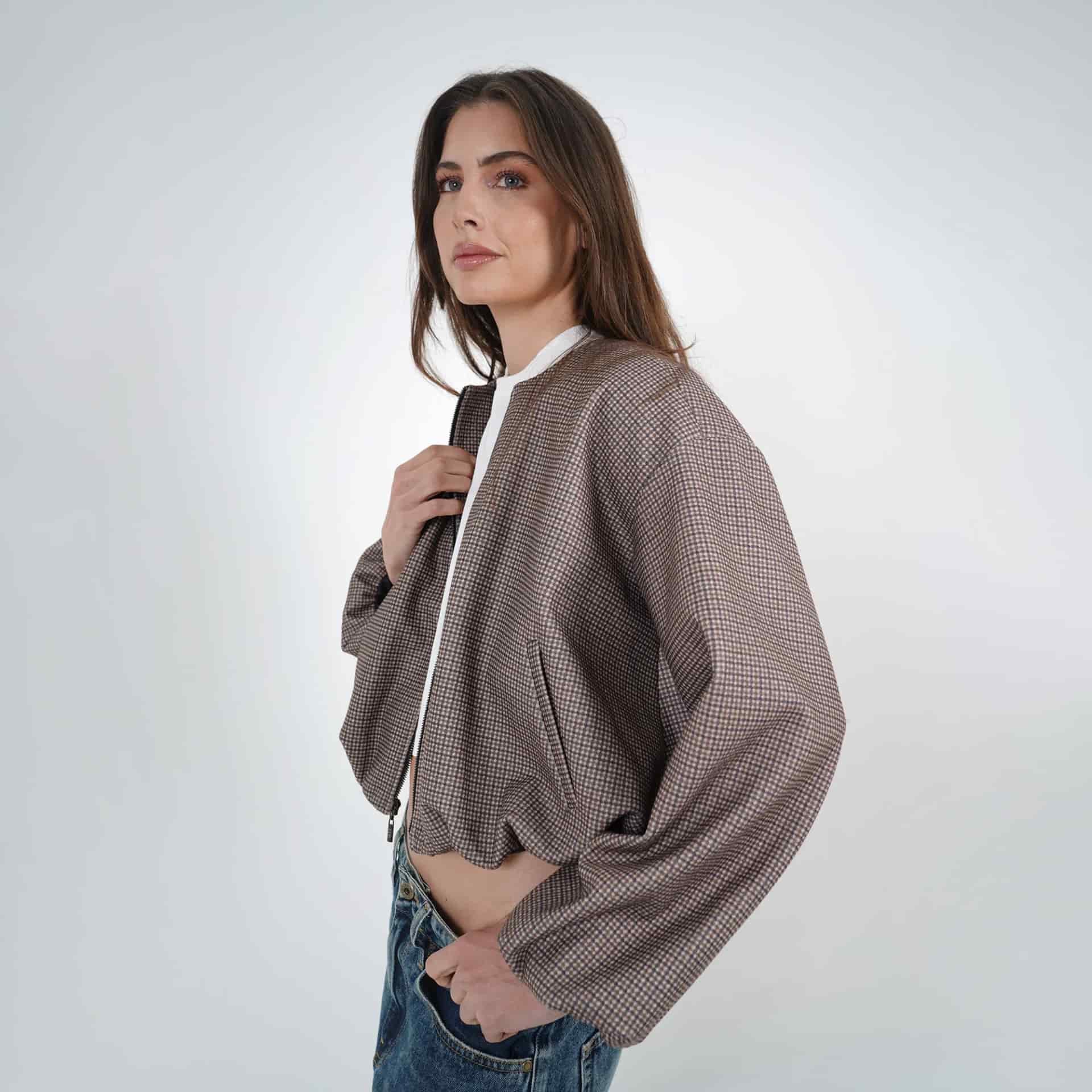 Chaqueta bomber estampado cuadros cuello redondo - miniatura 2