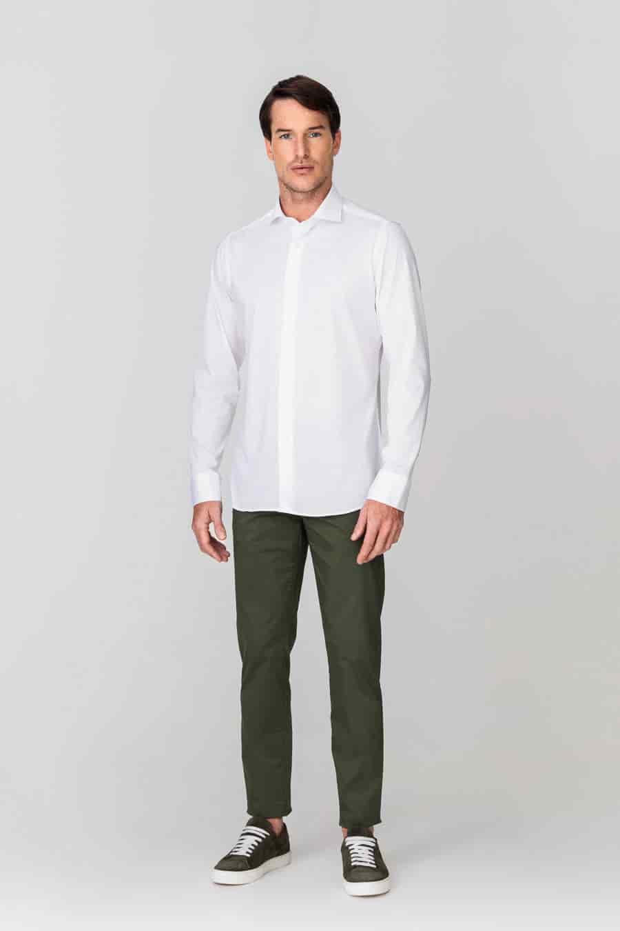 Men's cotton shirt white jersey - miniatura 1
