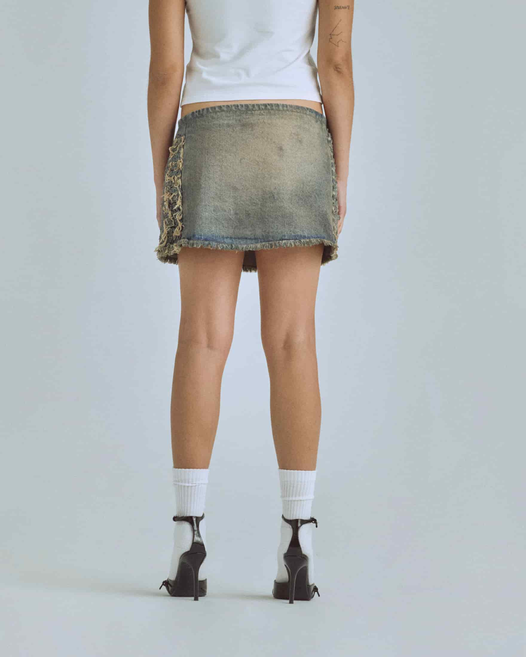 W Santa Union Basic Ripped Skirt Dirty Blue - miniatura 7